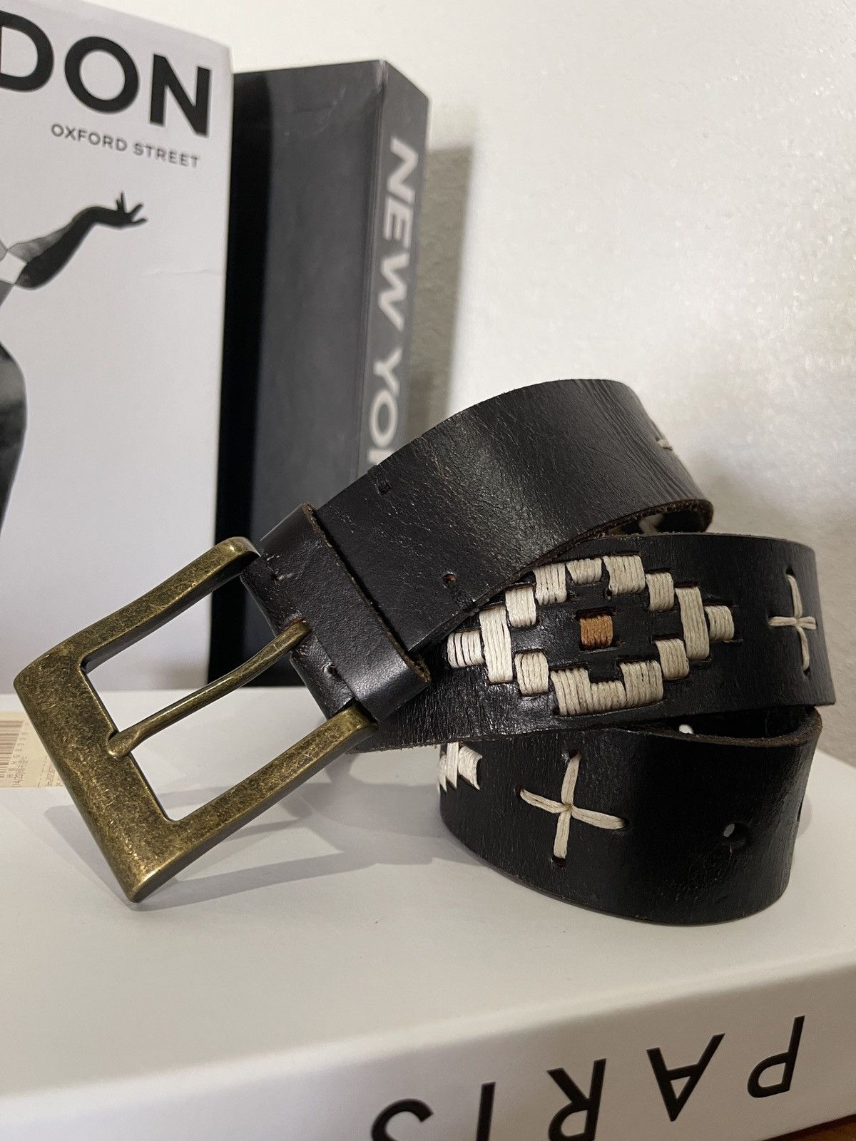 Vintage Vintage Handmade Rockabilly Leather Belt Size 30 - 2 Thumbnail