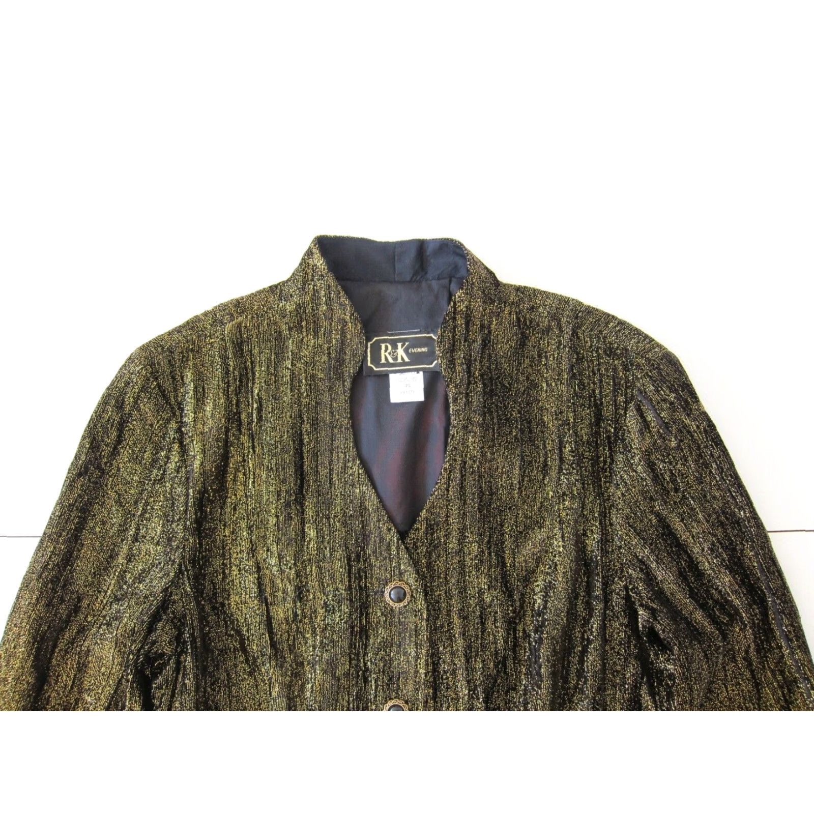 Vintage VINTAGE R&K Evening Blazer Women PL Gold Sparkle Button Up Bolero Jacket Sh Size L / US 10 / IT 46 - 3 Thumbnail