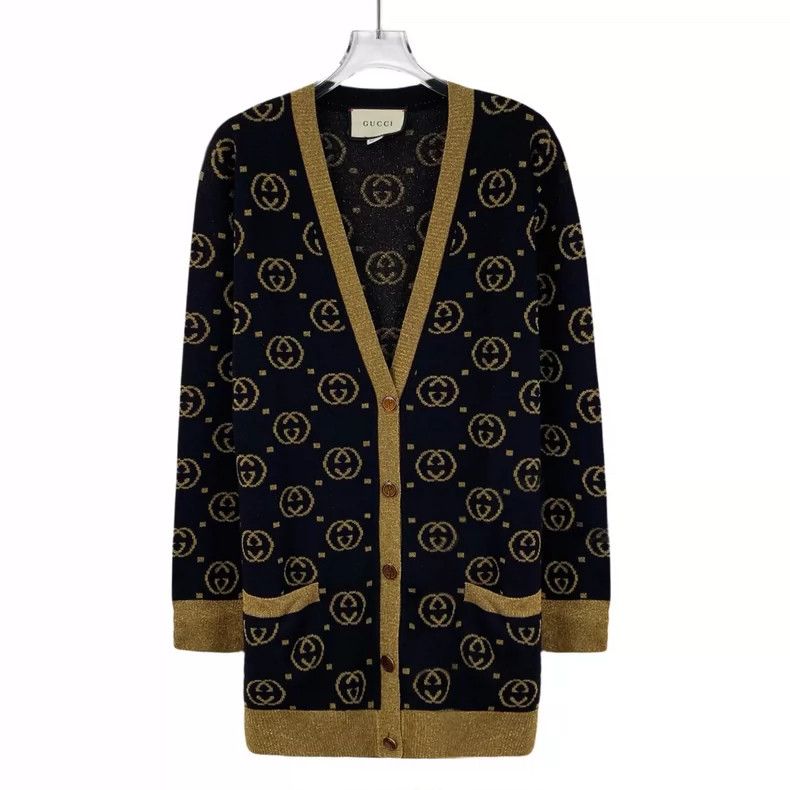 Gucci Gucci Color-blocked logo jacquad full-print wool V-neck sin Size S / US 4 / IT 40 - 1 Thumbnail