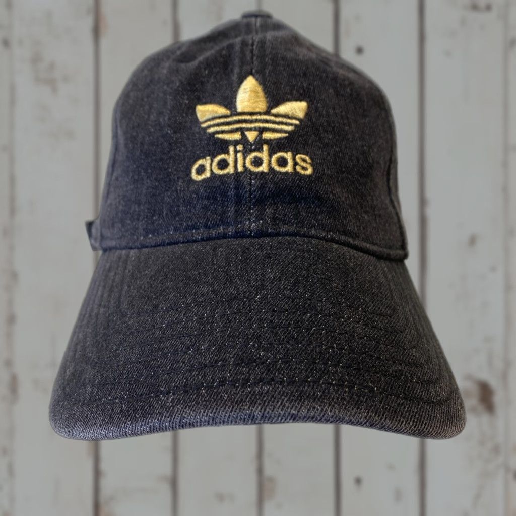 Adidas VINTAGE Adidas Strapback Dad Hat Black Denim Gold Embroidered One Size Casual Size ONE SIZE - 1 Thumbnail