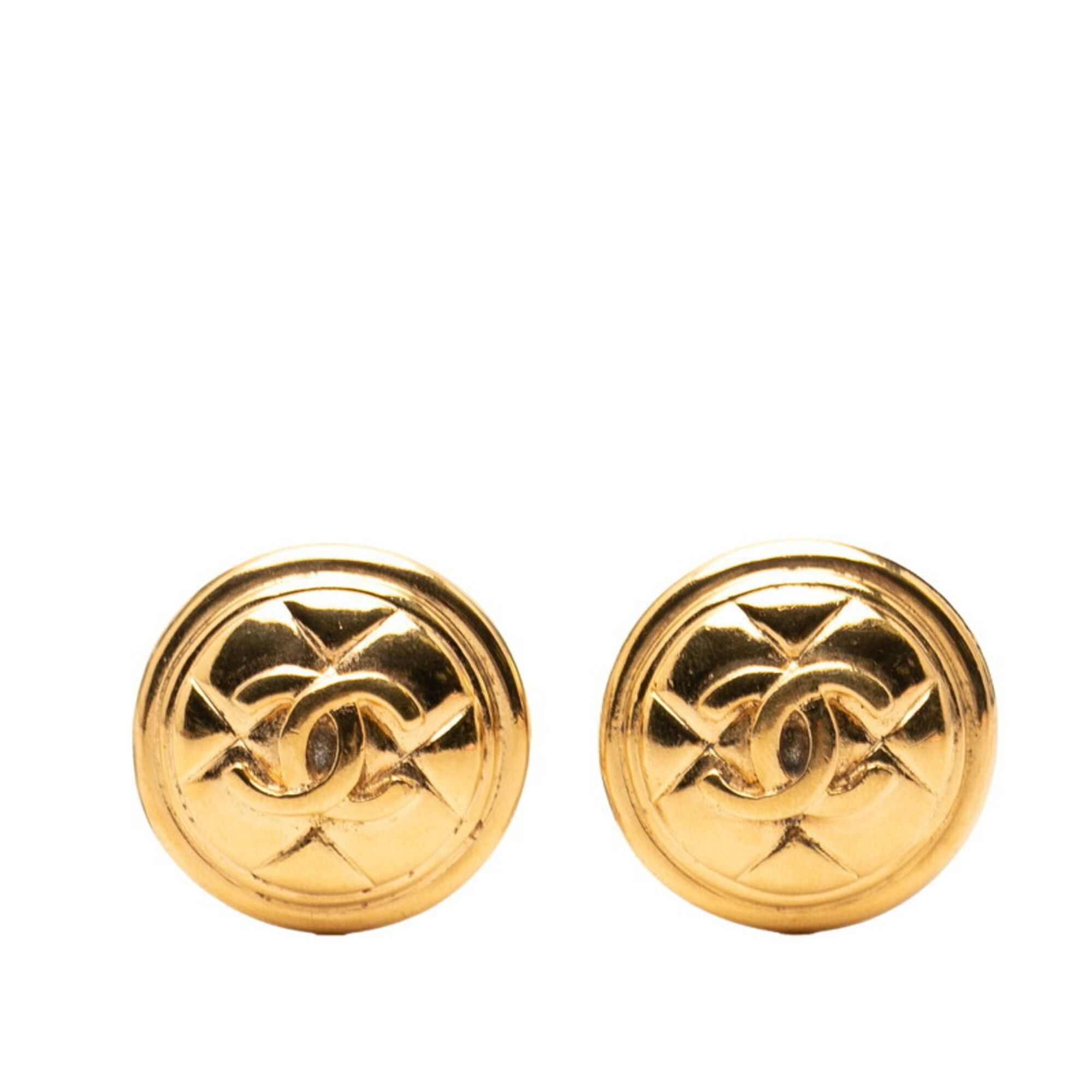 Chanel Chanel Coco Mark Matelassé Round Earrings, Gold Plated, Women's CHANEL Size ONE SIZE - 1 Thumbnail