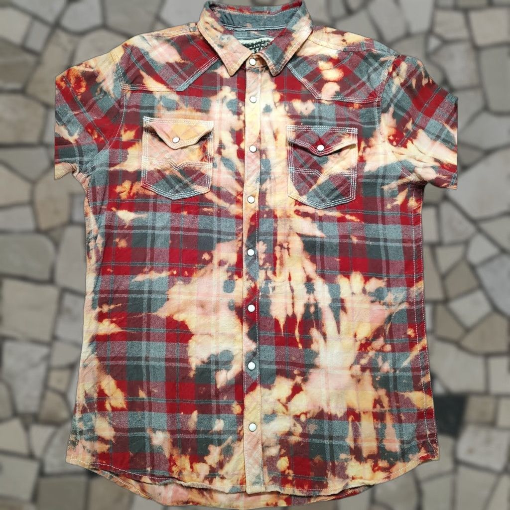 Vintage BKE Shirt Mens Large Red Pearl Snap Long Sleeve Standard Fit Flannel Vtie Dye Shirt Size US L / EU 52-54 / 3 - 1 Thumbnail