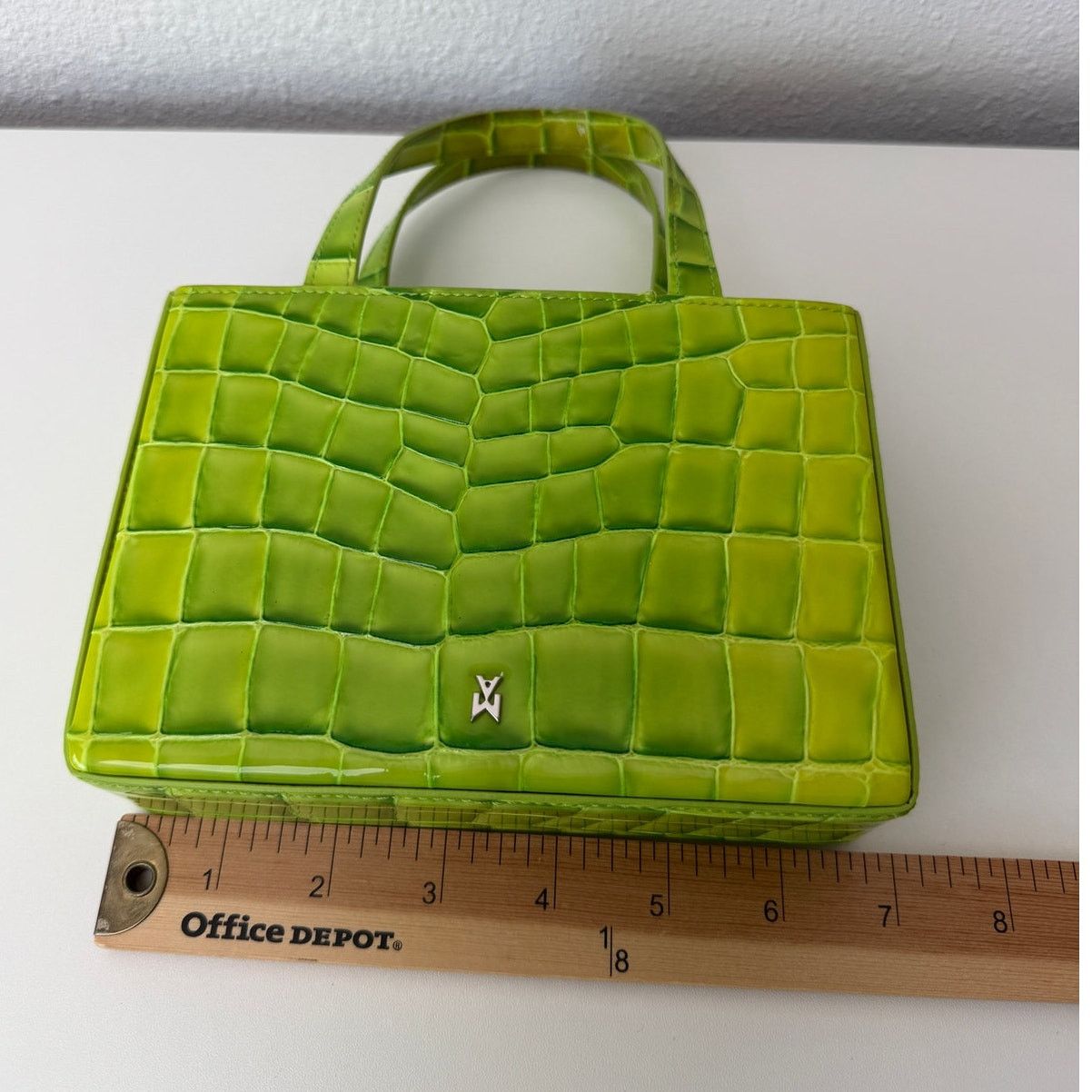 Amina Muaddi EUC Amina Muaddi Mini Croc Embossed Lime Green Bag Size ONE SIZE - 15 Thumbnail