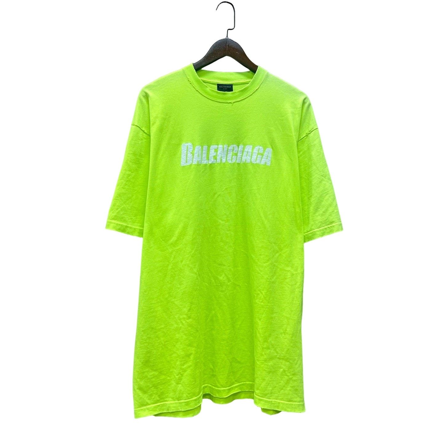 Balenciaga Balenciaga Neon Green Distressed Logo T-Shirt Size M Size US M / EU 48-50 / 2 - 1 Thumbnail