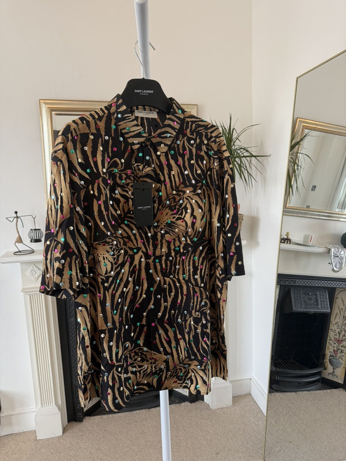 Saint Laurent Paris Saint Laurent Silk Tiger Shirt with Metallic Dots Size US M / EU 48-50 / 2 - 1 Thumbnail