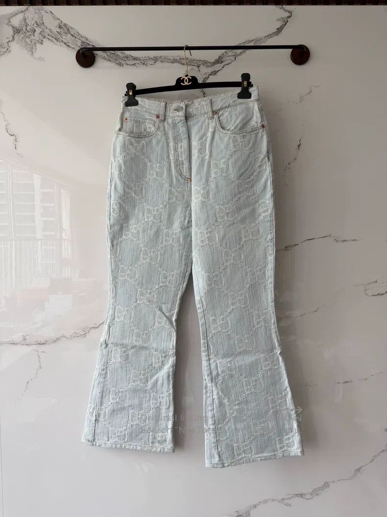 Gucci Guicci Blue Full Print Denim Pants Size US 29 - 1 Thumbnail
