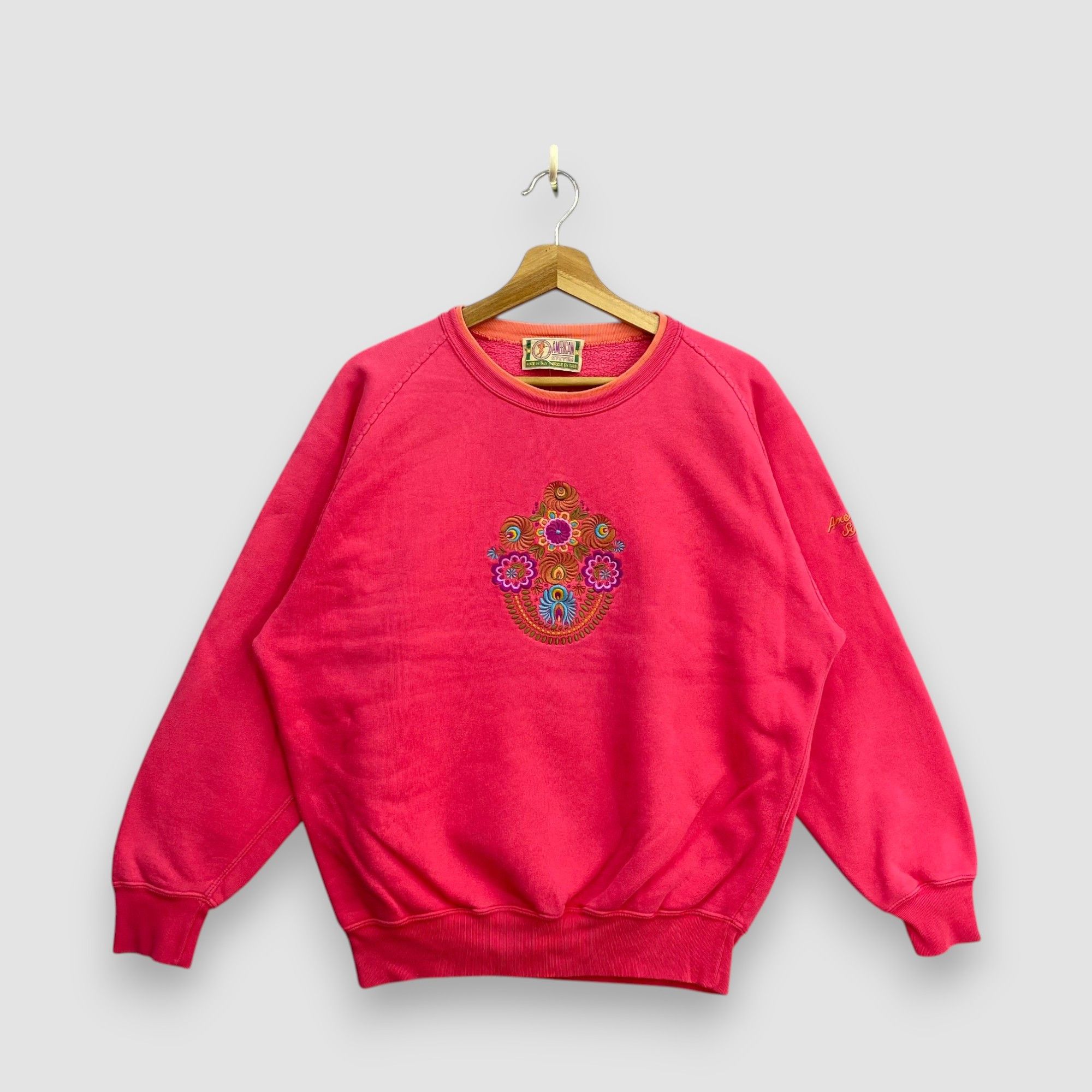Vintage Vintage 80s American System Sweatshirt Embroidered Floral Size L / US 10 / IT 46 - 1 Thumbnail