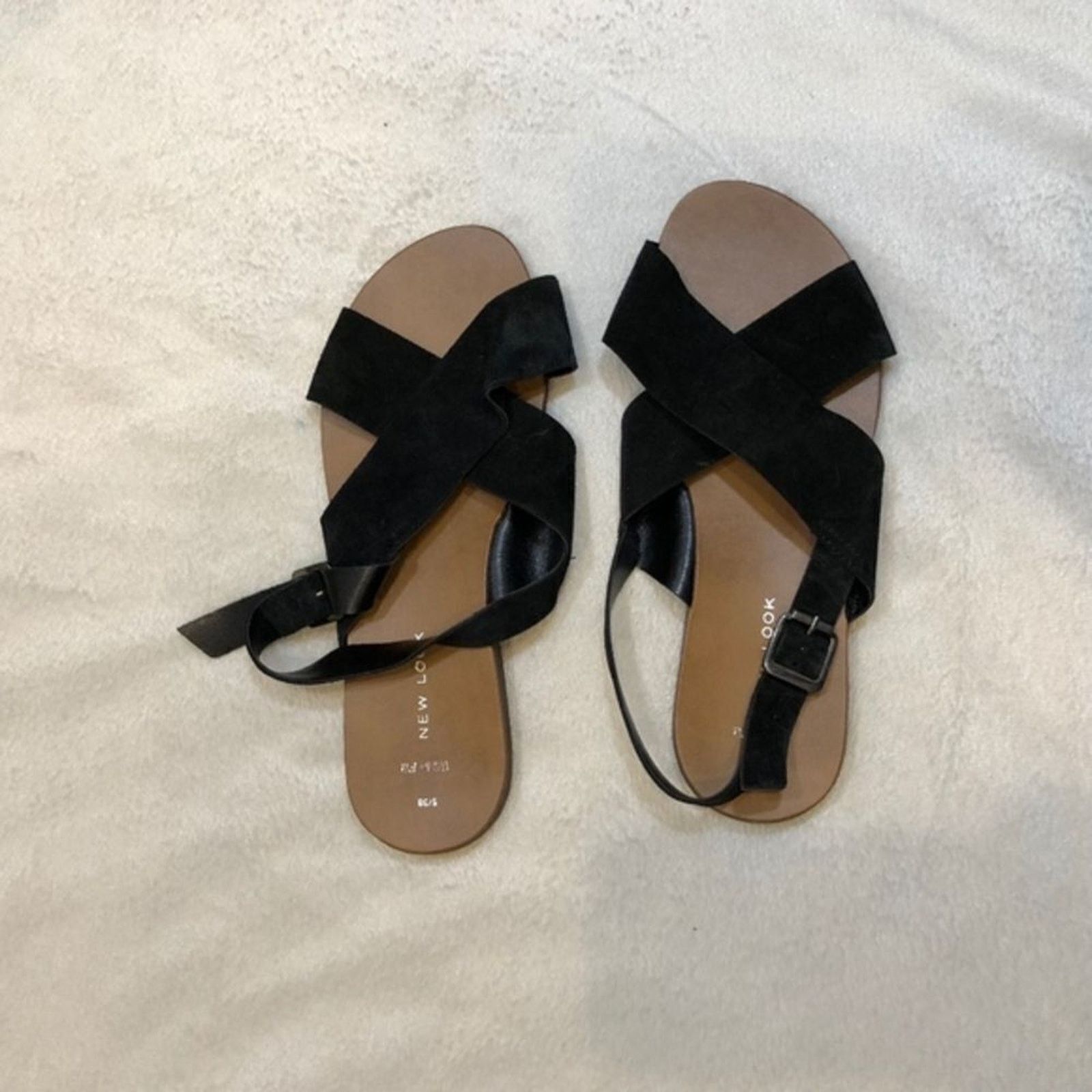New Look New Look Black Cross Strap Peep Toe Sandals | Sz 7.5 (38) Size US 7.5 / IT 37.5 - 2 Thumbnail