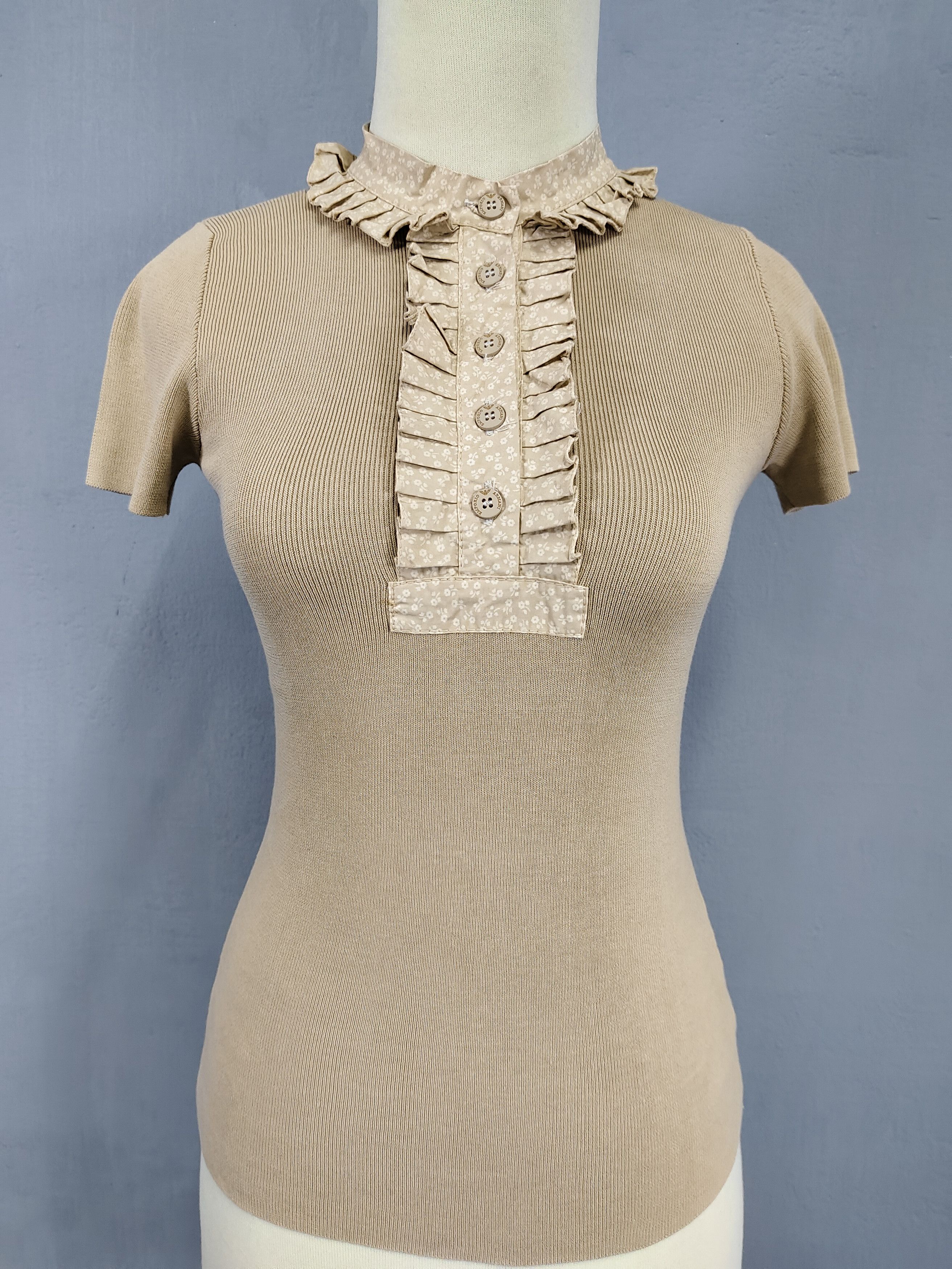 Emporio Armani 00s Emporio Armani-Victorian Inspired Ribbed Knit Ruffle Top Size S / US 4 / IT 40 - 2 Thumbnail