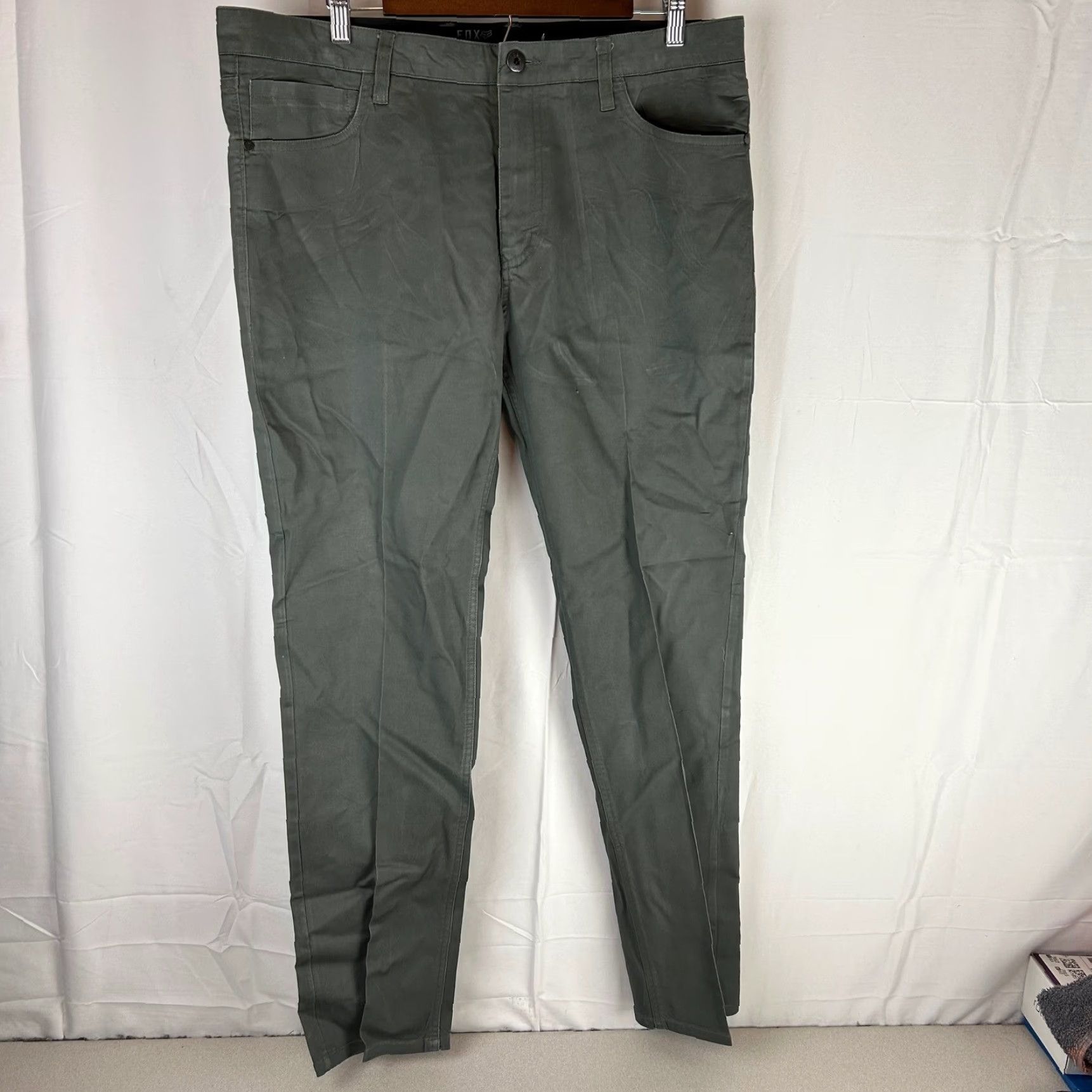 Vintage Fox Heritage Forged Pants Flat Front Slim Chino 36x32 Grey Mens Casual Workwear 5-Pocket Button Zip Stitching Size US 36 / EU 52 - 2 Thumbnail