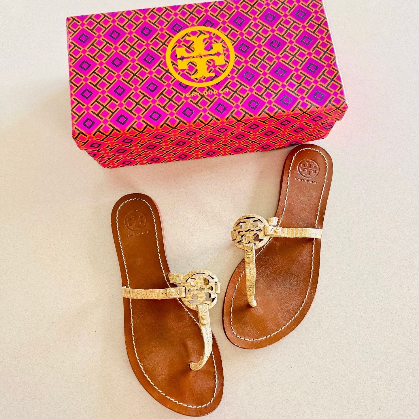 Tory Burch TORY BURCH Beige Brown Print Mini Miller $258 Slides Sandals Size US 8.5 / IT 38.5 - 16 Thumbnail