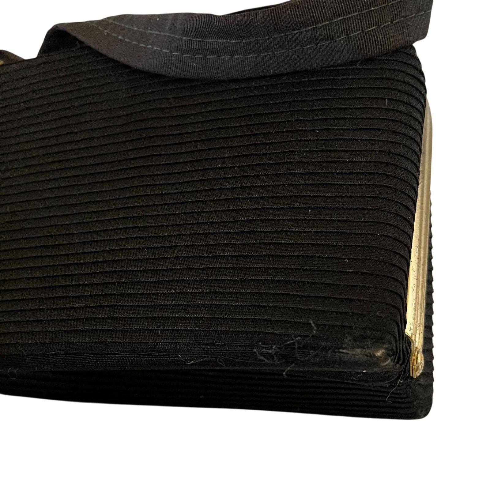 Vintage 1950s Vintage Black Pleated Faille Top Handle Frame Handbag Size ONE SIZE - 7 Thumbnail