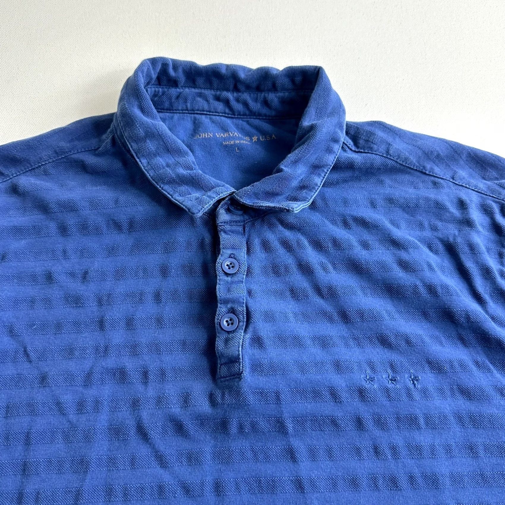 John Varvatos John Varvatos Star USA Polo Shirt Pique Knit Striped Texture Men L Blue Size US L / EU 52-54 / 3 - 5 Thumbnail