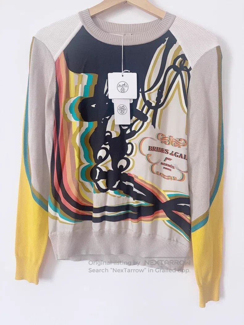 Hermes Yellow knit twillaine art pattern pullover