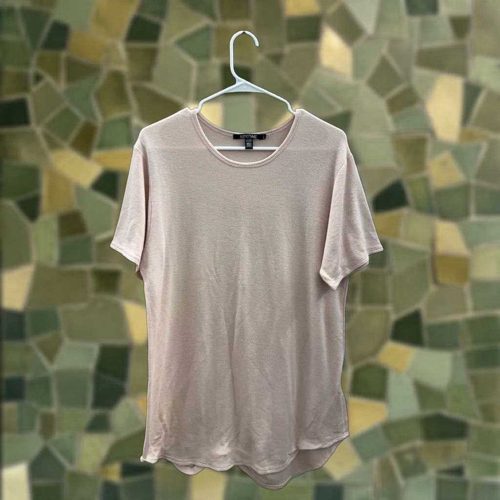 Dime Rustic Dime Shirt Pink Short Sleeve Womens Large USA Made Blouse Knit V-Neck Button Collarless Regular Sleeve Type: NA Satin? Size L / US 10 / IT 46 - 1 Thumbnail