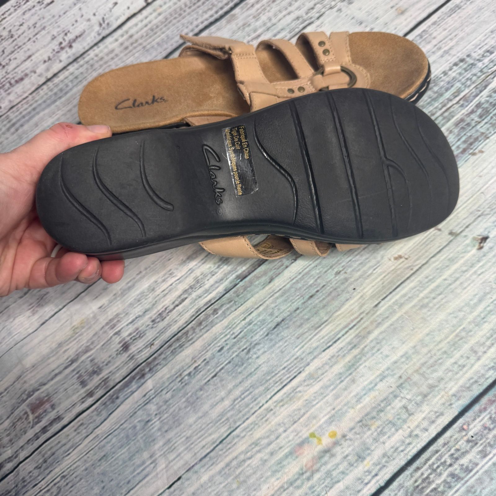 Clarks Clarks Tan Sandals Womens Size 6.5 Leather Slip On Open Toe Size US 7 / IT 37 - 3 Thumbnail