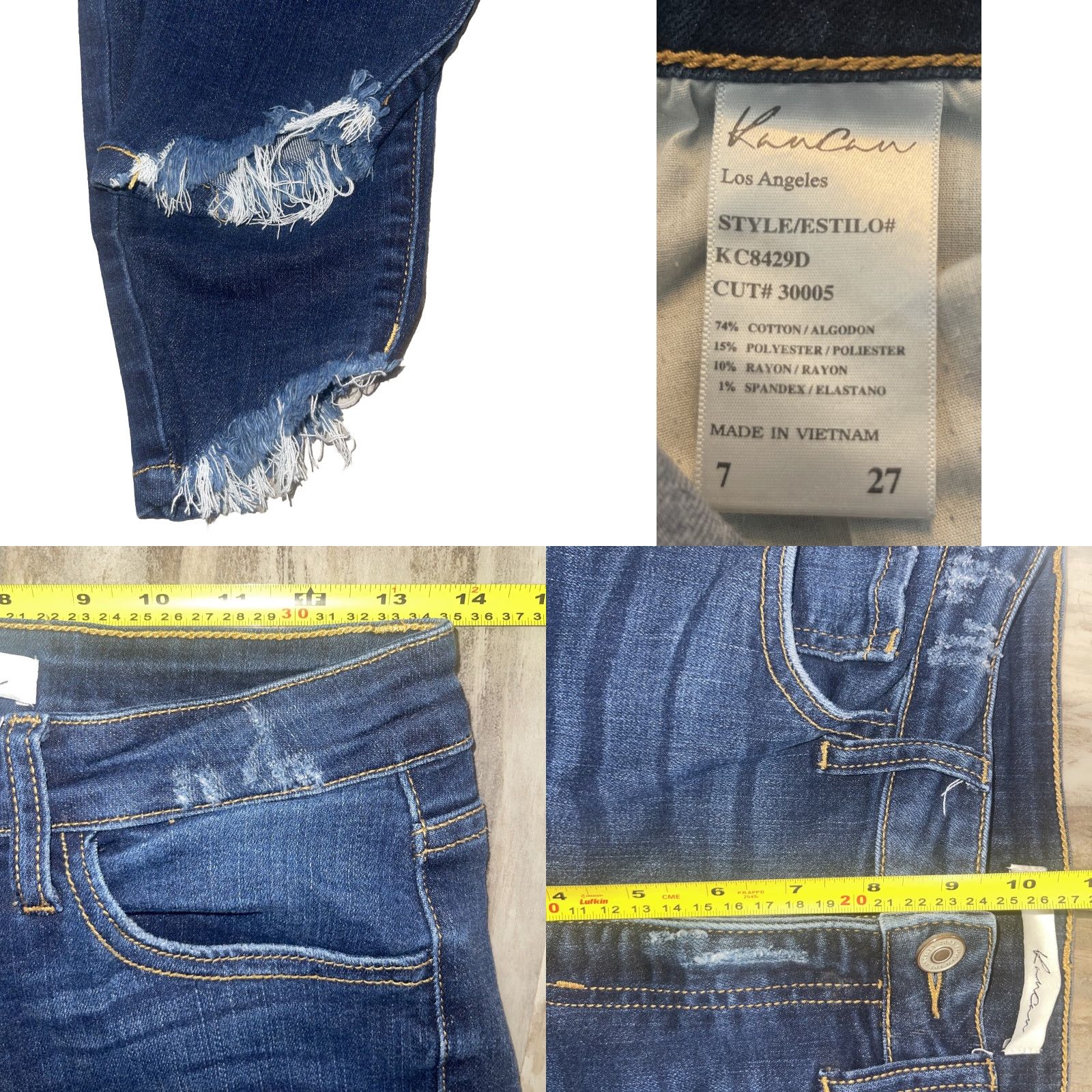 Vintage KanCan Jeans Women’s 7 27 Blue Estilo Skinny Denim Stretch Distressed Hem Button Zip High Rise 5-Pocket Regular Fall Spring Winter Womens Size 27" / US 4 / IT 40 - 8 Thumbnail