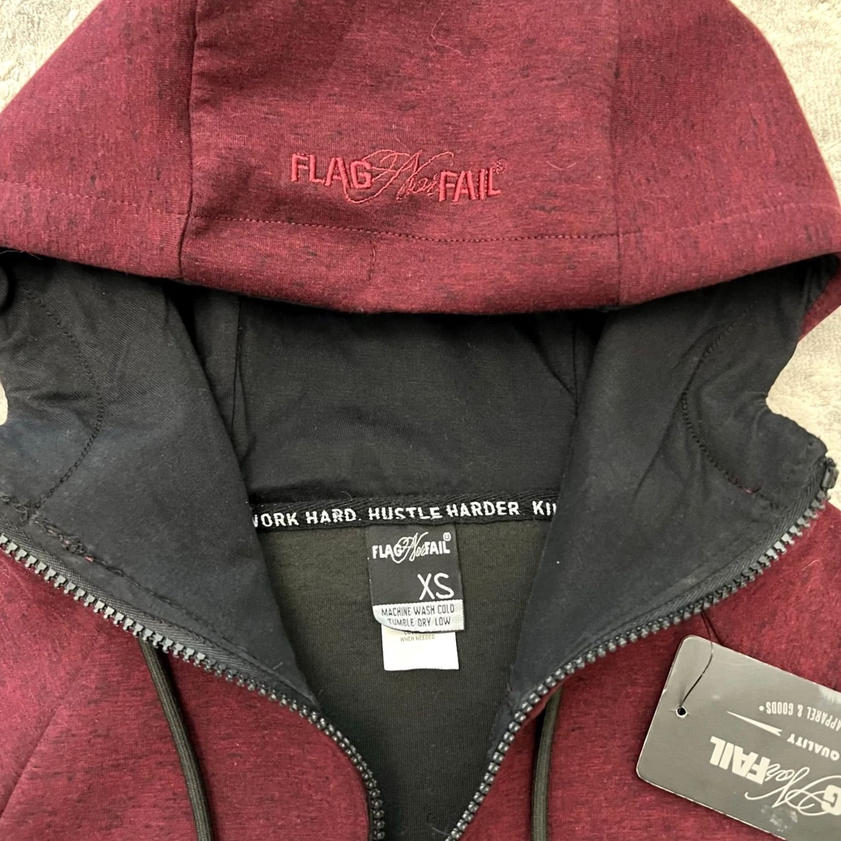 Vintage FLAG NOR FAIL Womens 1/4 Zip Hoodie Red XS Pullover Size XS / US 0-2 / IT 36-38 - 4 Thumbnail