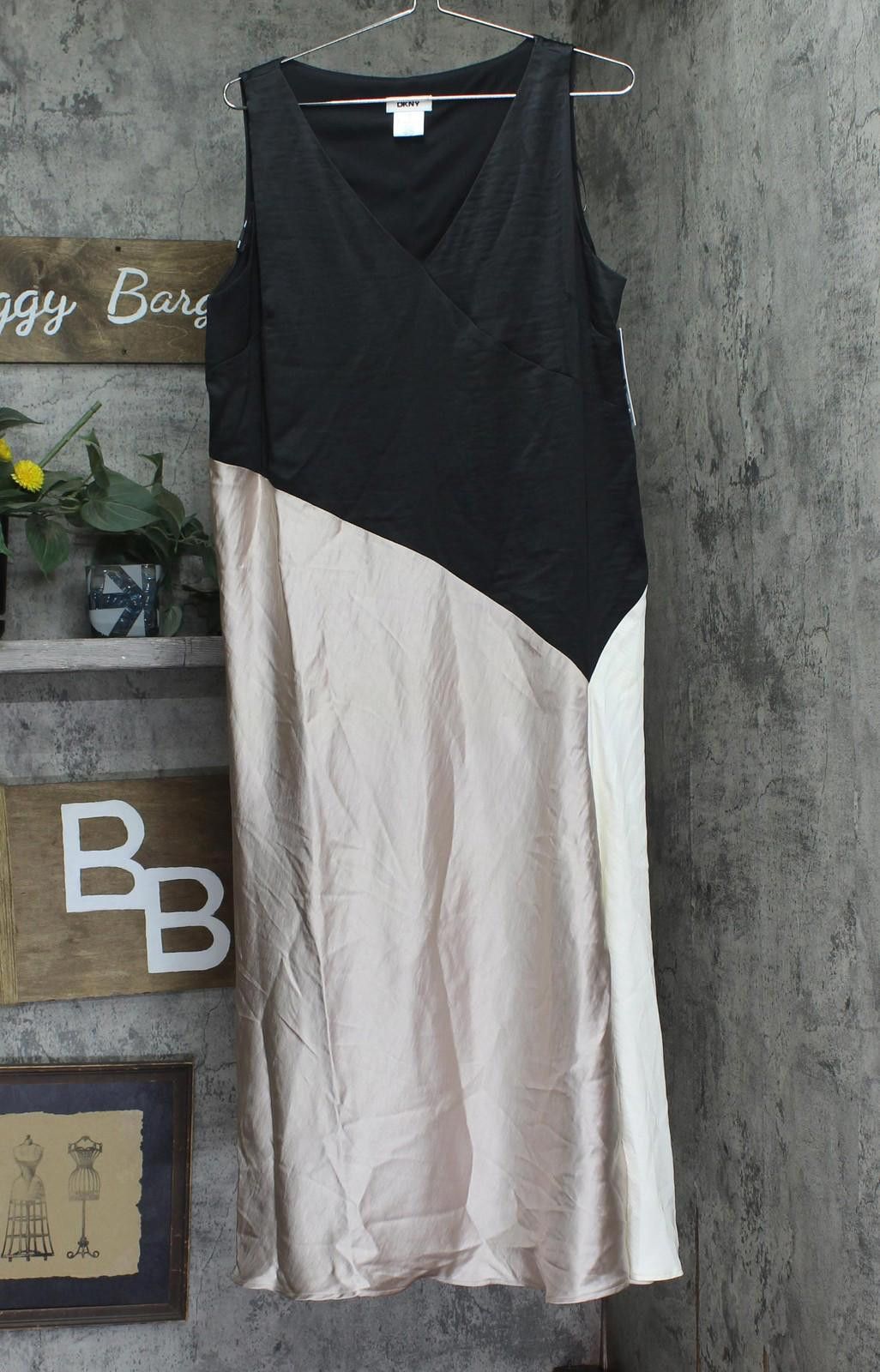 Dkny Satin Slip Dress Dd4k6d69 Black / Cloud / Eggshell 14