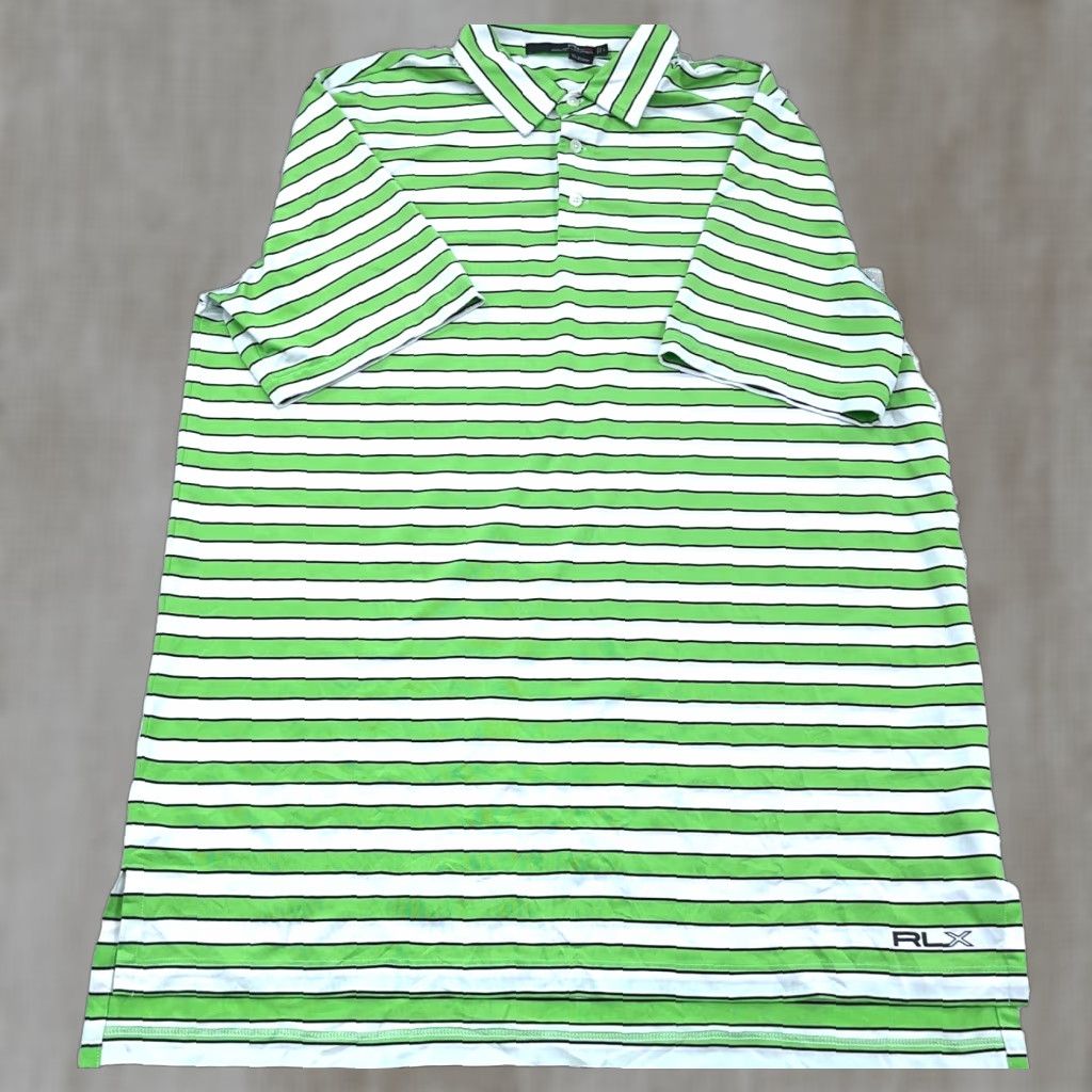 RLX Ralph Lauren RLX Ralph Lauren Polo Shirt Men Large Green White Striped Performance Golf Adult Size US L / EU 52-54 / 3 - 1 Thumbnail