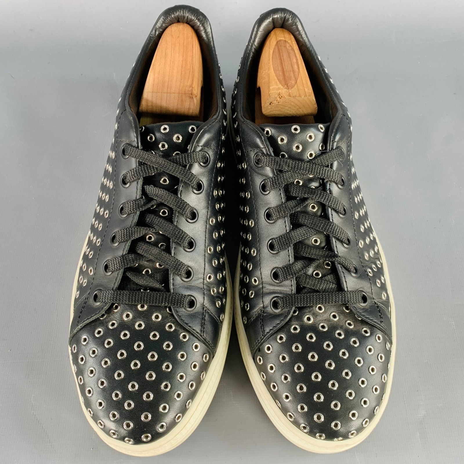 Alaia Black Silver Grommets Leather Lace-Up Low Top Sneakers Size US 8 / EU 41 - 4 Thumbnail