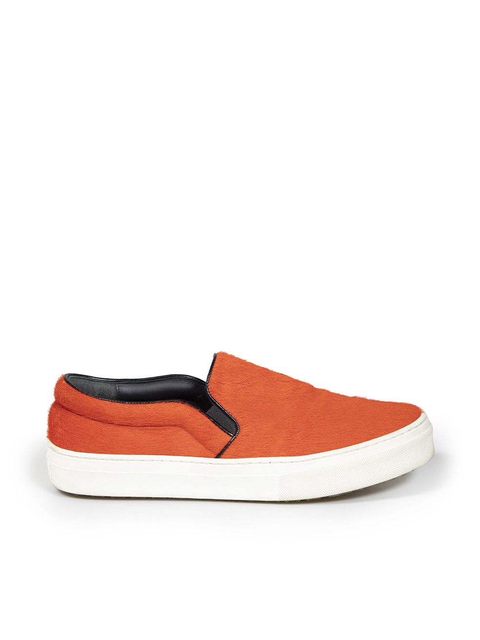 Orange Pony Hair Slip On Trainers
