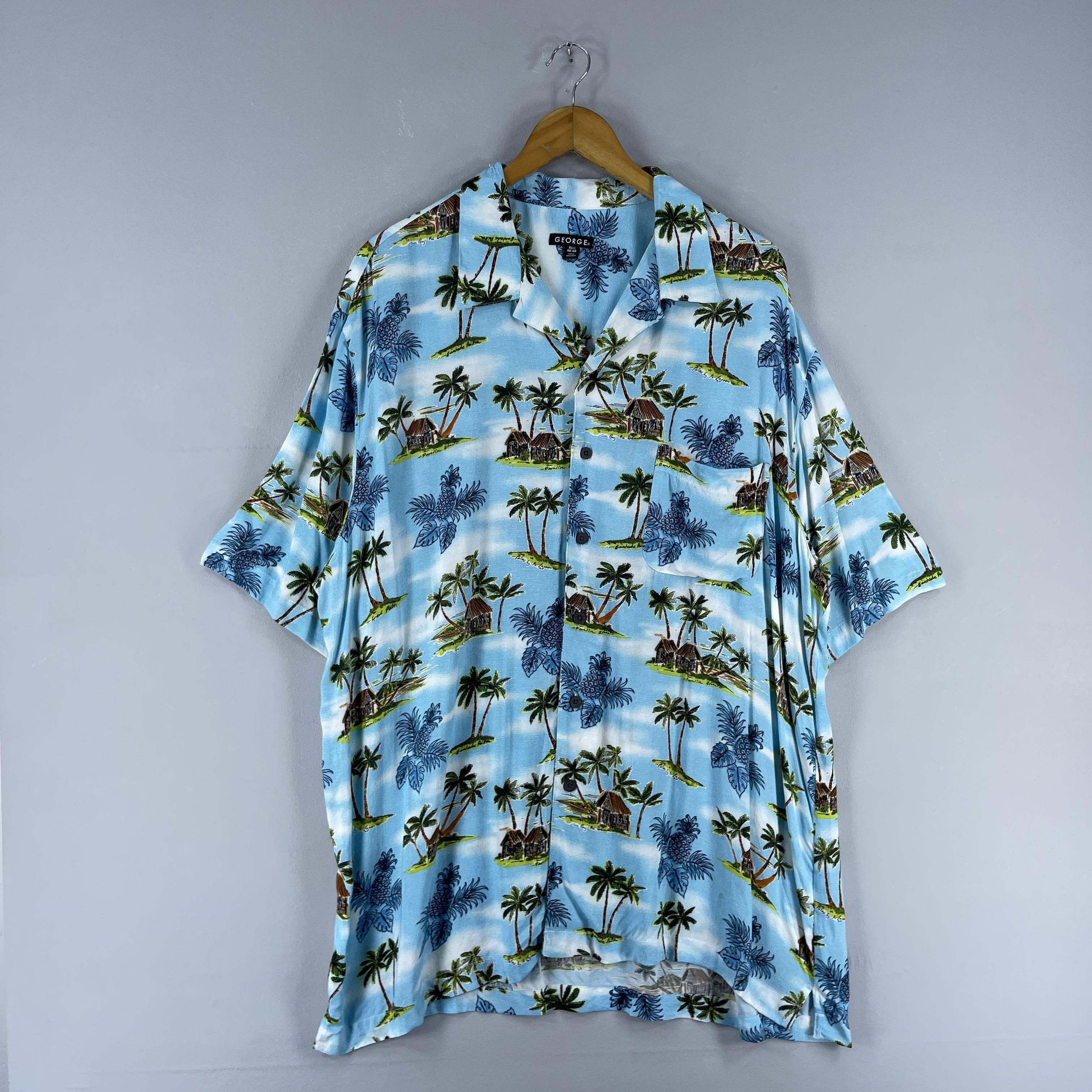 Vintage GEORGE Hawaiian Aloha Beach Tropical Motive Rayon Shirt Size US XL / EU 56 / 4 - 5 Thumbnail