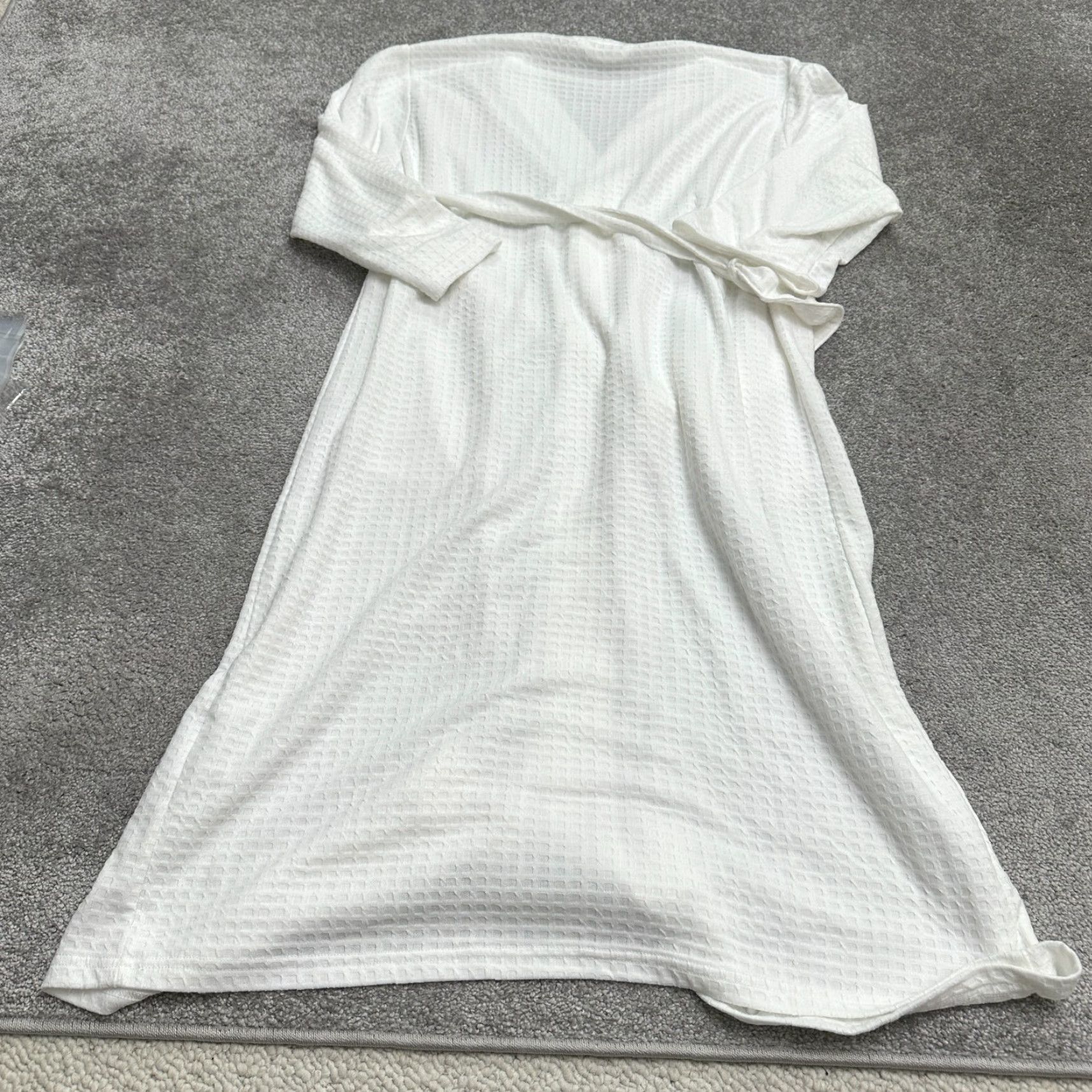 Vintage Oeko Tex Standard 100 Bath Robe Kimono Womens Medium White Long Belted Pockets Size ONE SIZE - 2 Thumbnail
