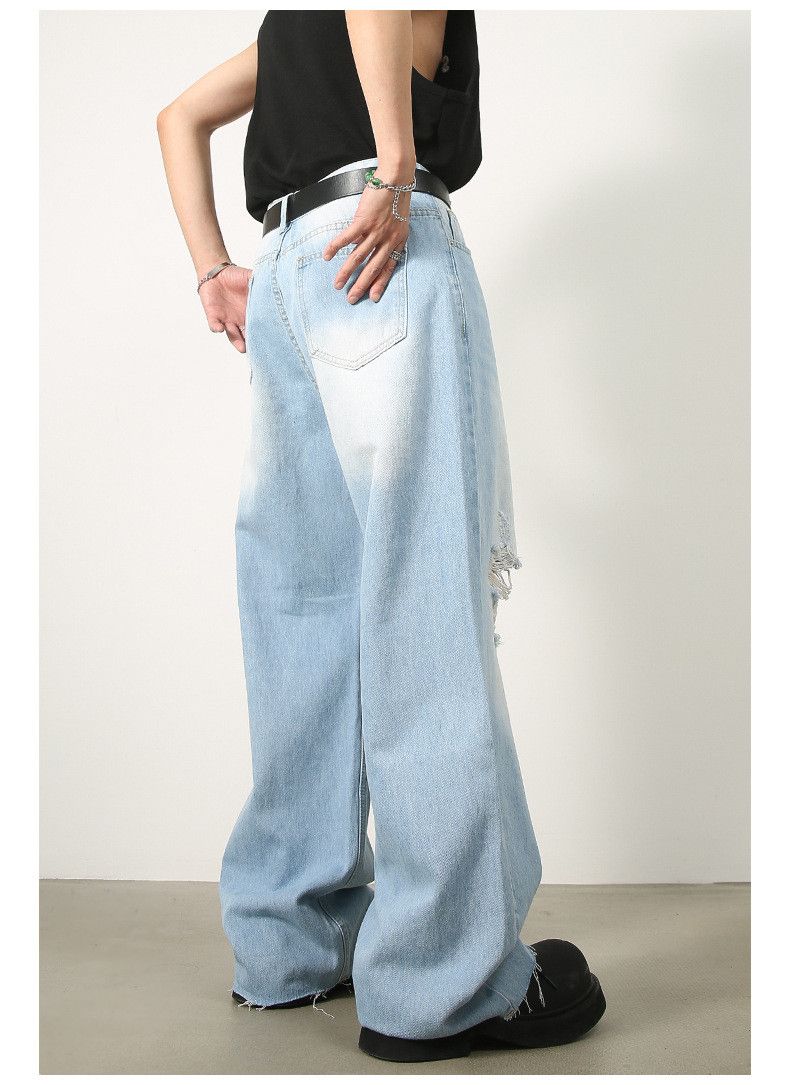 Japanese Brand × Jean Vintage street light blue ripped loose casual jeans Size US 32 / EU 48 - 6 Thumbnail