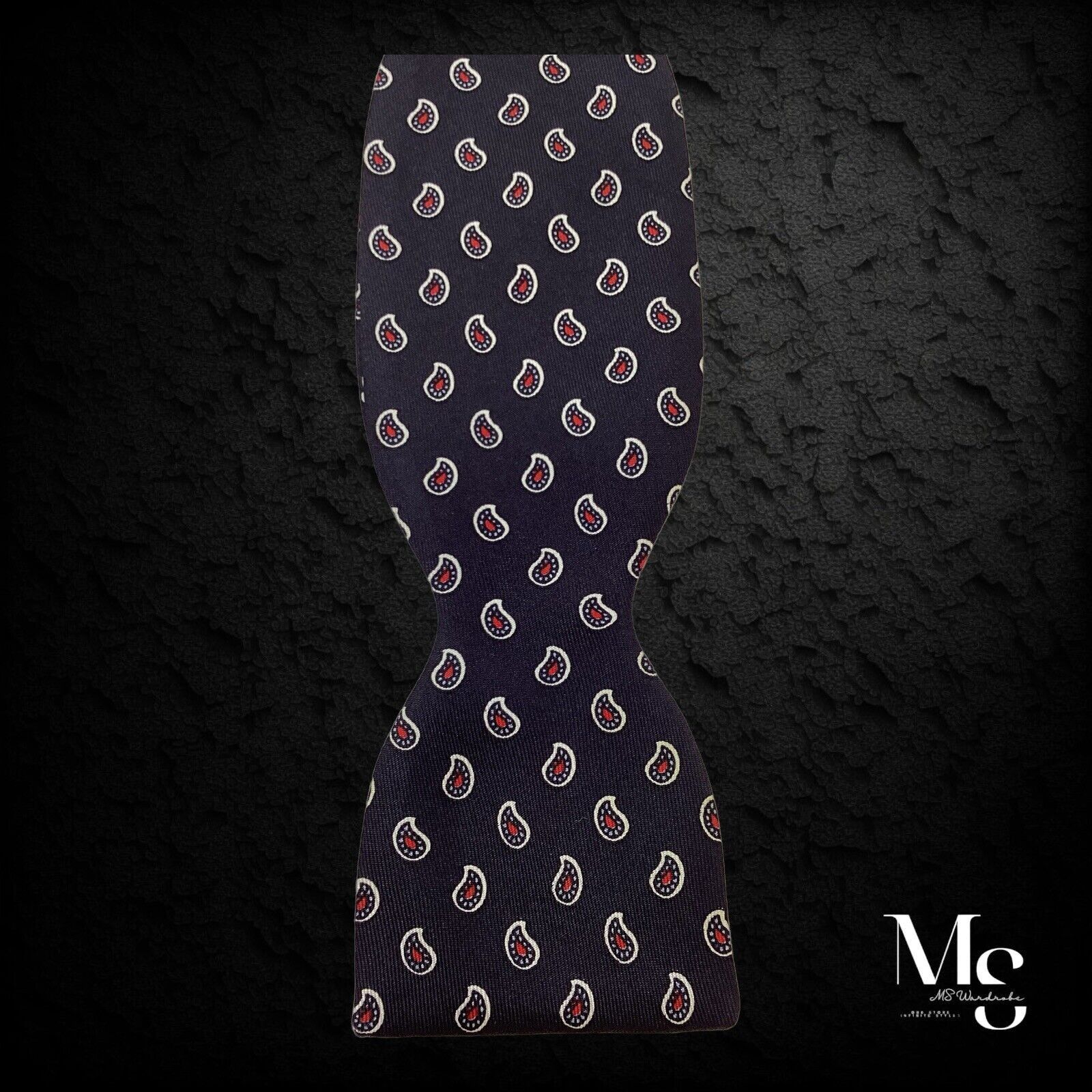 Other Beautiful Navy Blue Paisley Adjustable Self Bow Tie Silk W: Size ONE SIZE - 3 Thumbnail