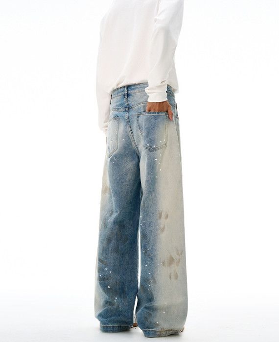 Japanese Brand American street men's washed retro splatter loose jeans Size US 32 / EU 48 - 3 Thumbnail