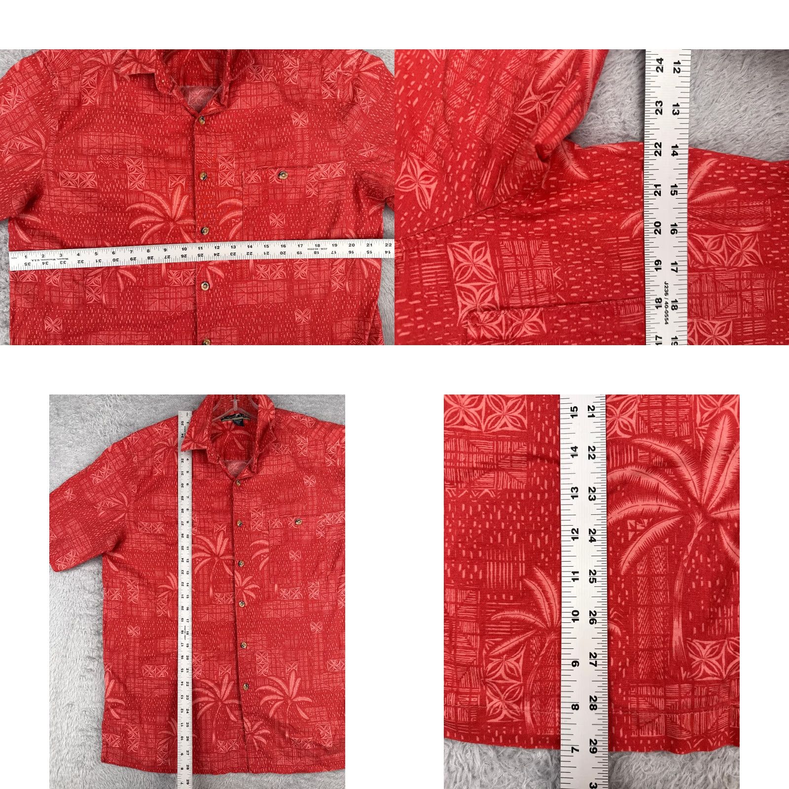 Vintage Casual Life Shirt Men L Red Floral Palm Leaf 100% Cotton Hawaiian Pocket Button-Up Short Sleeve 40 in Chest Regular All Seasons Pockets Size US L / EU 52-54 / 3 - 8 Thumbnail