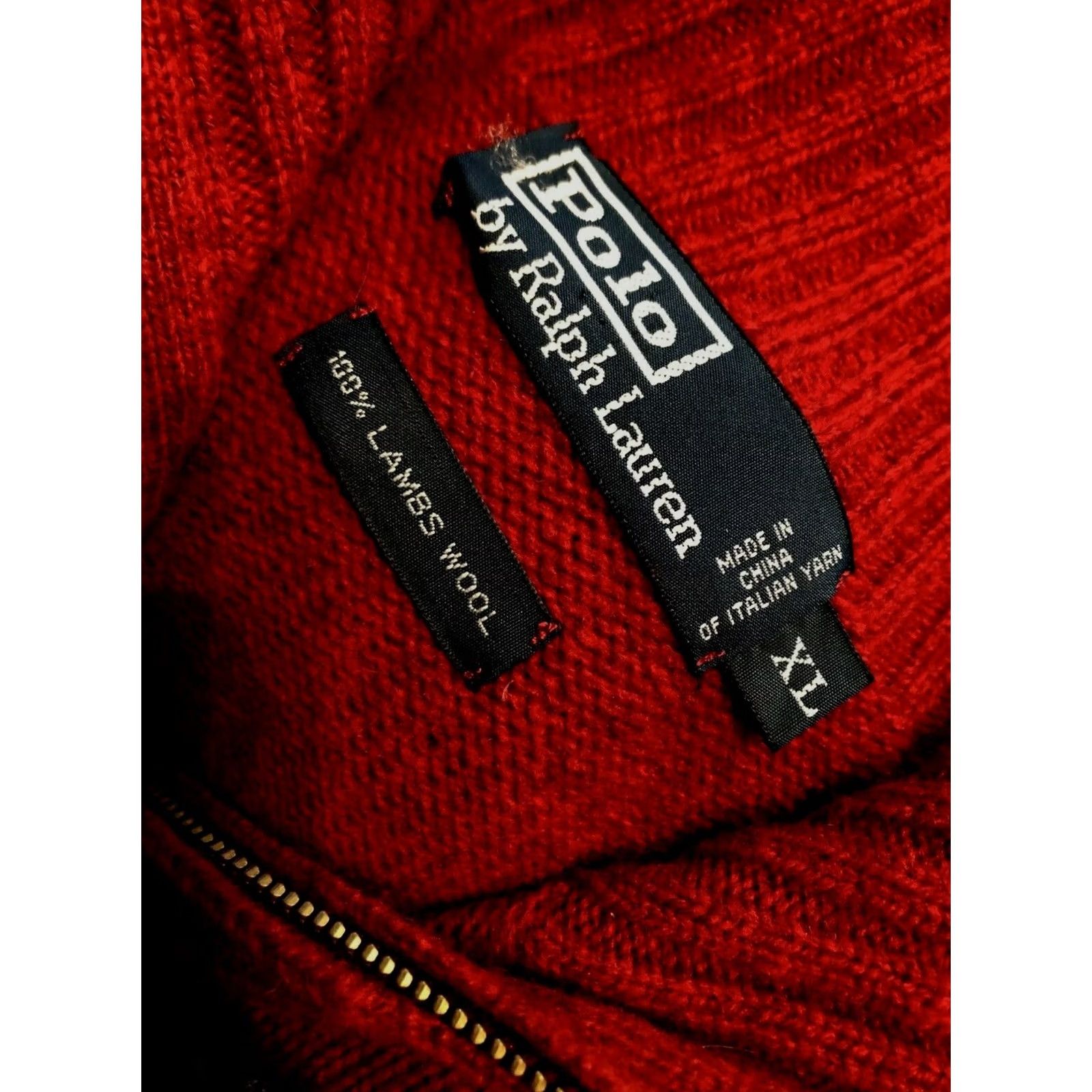 Vintage Polo Ralph Lauren Sweatshirt / Sweater Zip Neck 100% Wool Mens XL Dark Red Pullover Size US XL / EU 56 / 4 - 5 Thumbnail