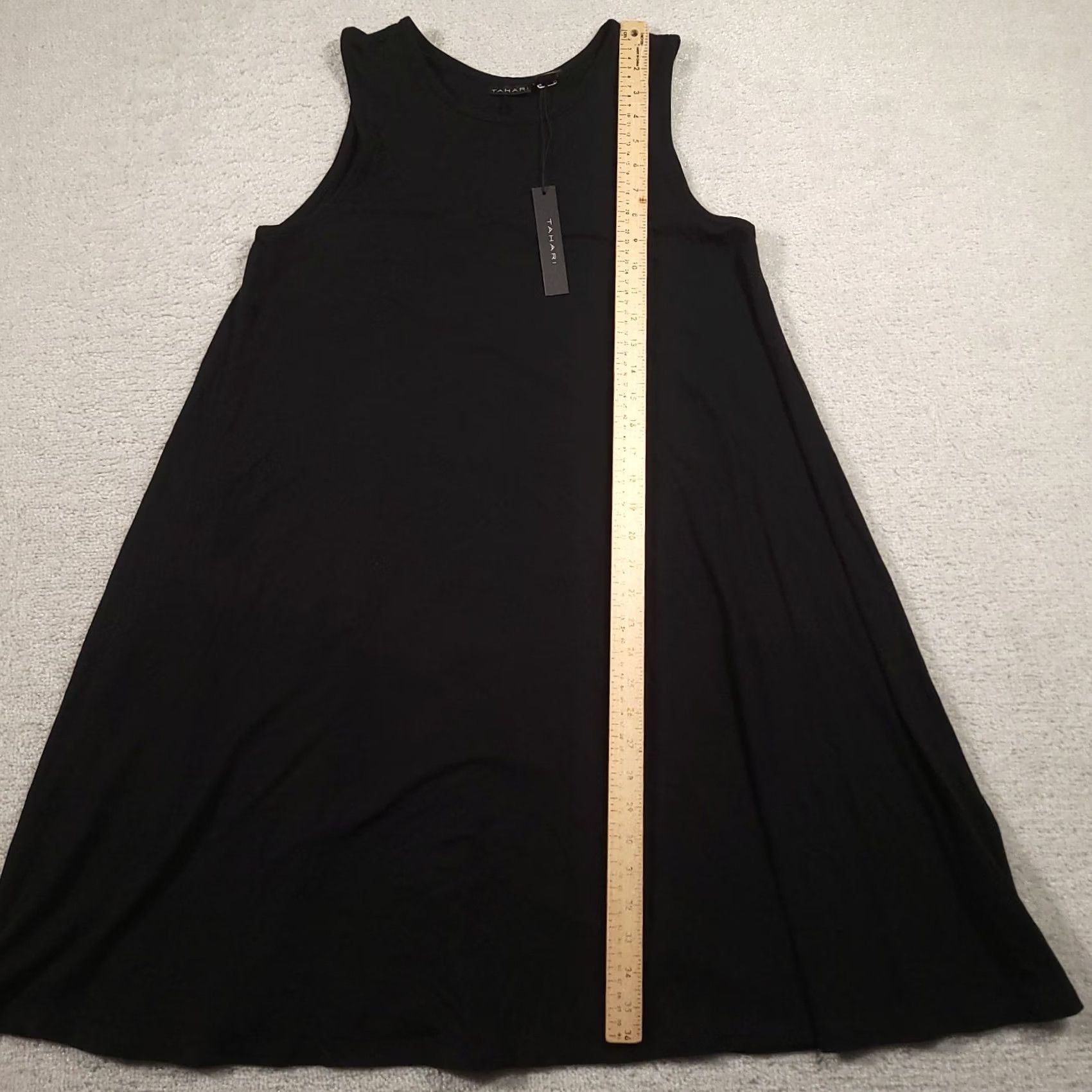 Vintage Tahari Black Sleeveless Swing Dress Medium Rayon A-Line Midi Women Crew Neck Casual Party/Cocktail Business Mens? Size M / US 6-8 / IT 42-44 - 5 Thumbnail