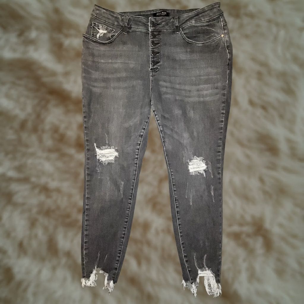 Vintage VINTAGE Judy Blue High Rise Skinny Ankle Jeans Women's 18W Button Fly Raw Hem Distressed Size 40" / US 18 - 1 Thumbnail