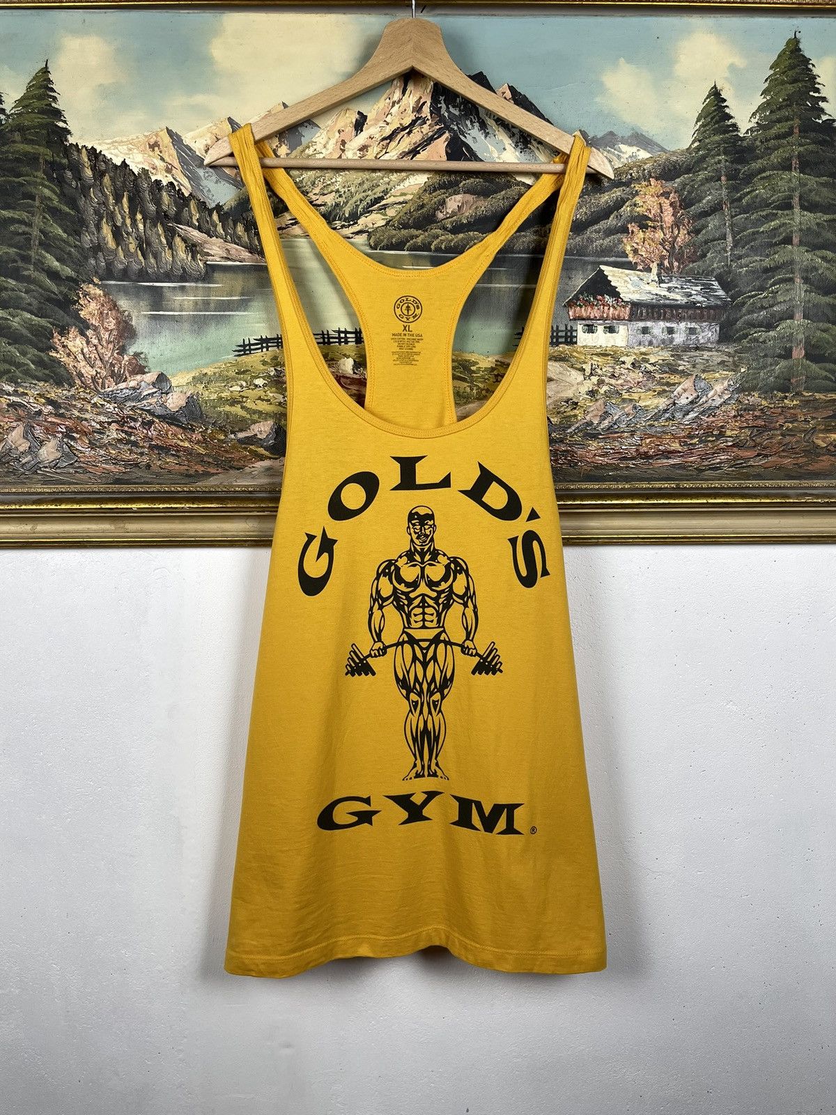 Vintage Gold’s Gym Yellow Tee T-shirt Sportswear Big Logo Strongman Size US XL / EU 56 / 4 - 1 Thumbnail