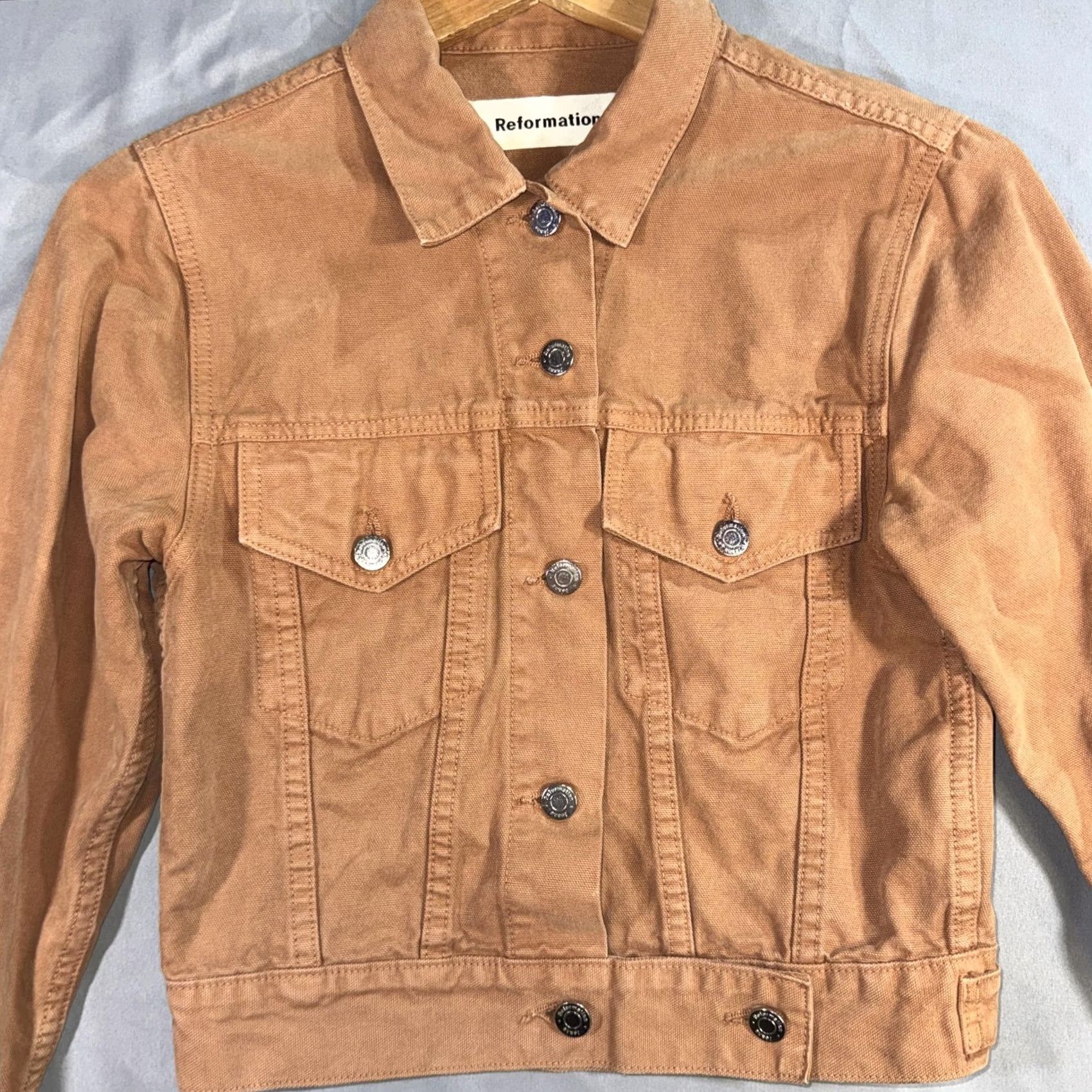 Reformation Reformation Jacket Womens XS Brown Twill Trucker Button Front Cropped Ford Jacket Short Sleeve Size XS / US 0-2 / IT 36-38 - 3 Thumbnail