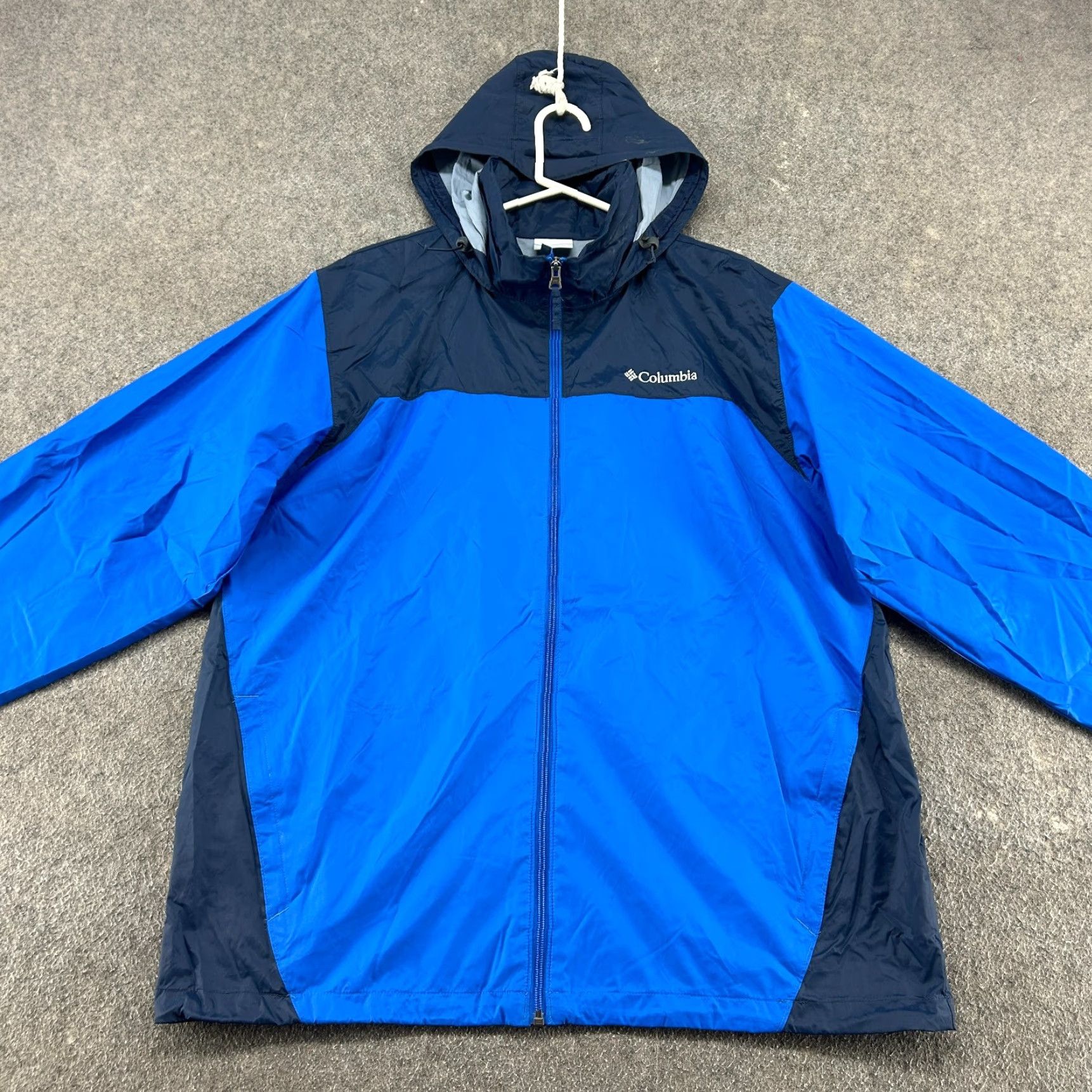 Logo 7 Columbia Windbreaker Jacket Mens L Hooded Blue Logo Nylon Full Zip Rain Coat Size US L / EU 52-54 / 3 - 3 Thumbnail