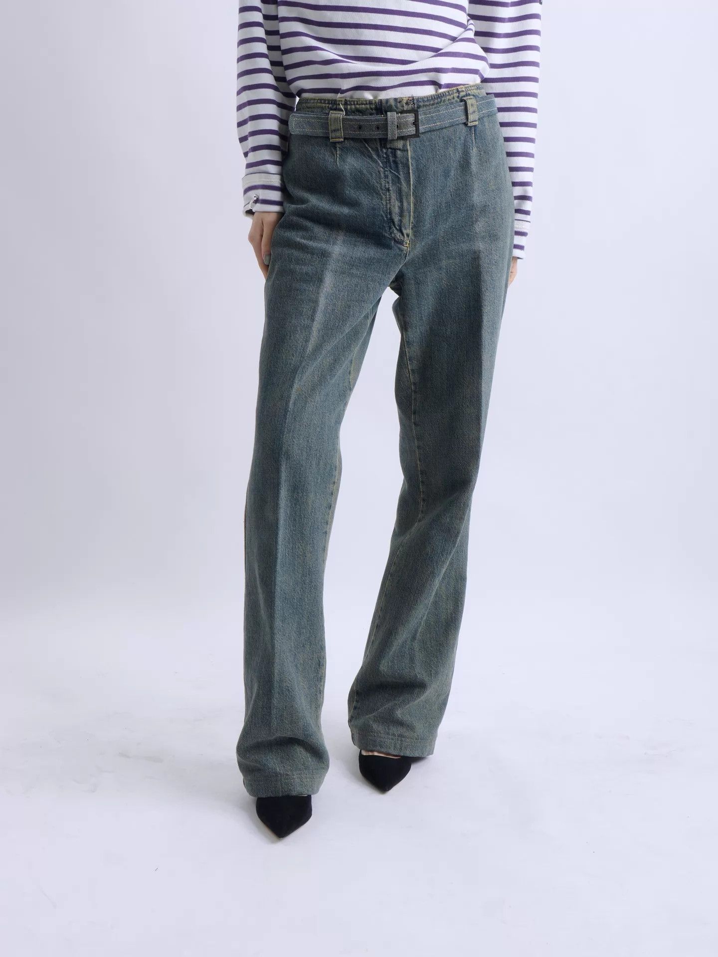 Chanel CHANEL 00 KL Washed Belted Flared Jeans Gray Teal Size 28" / US 6 / IT 42 - 3 Thumbnail