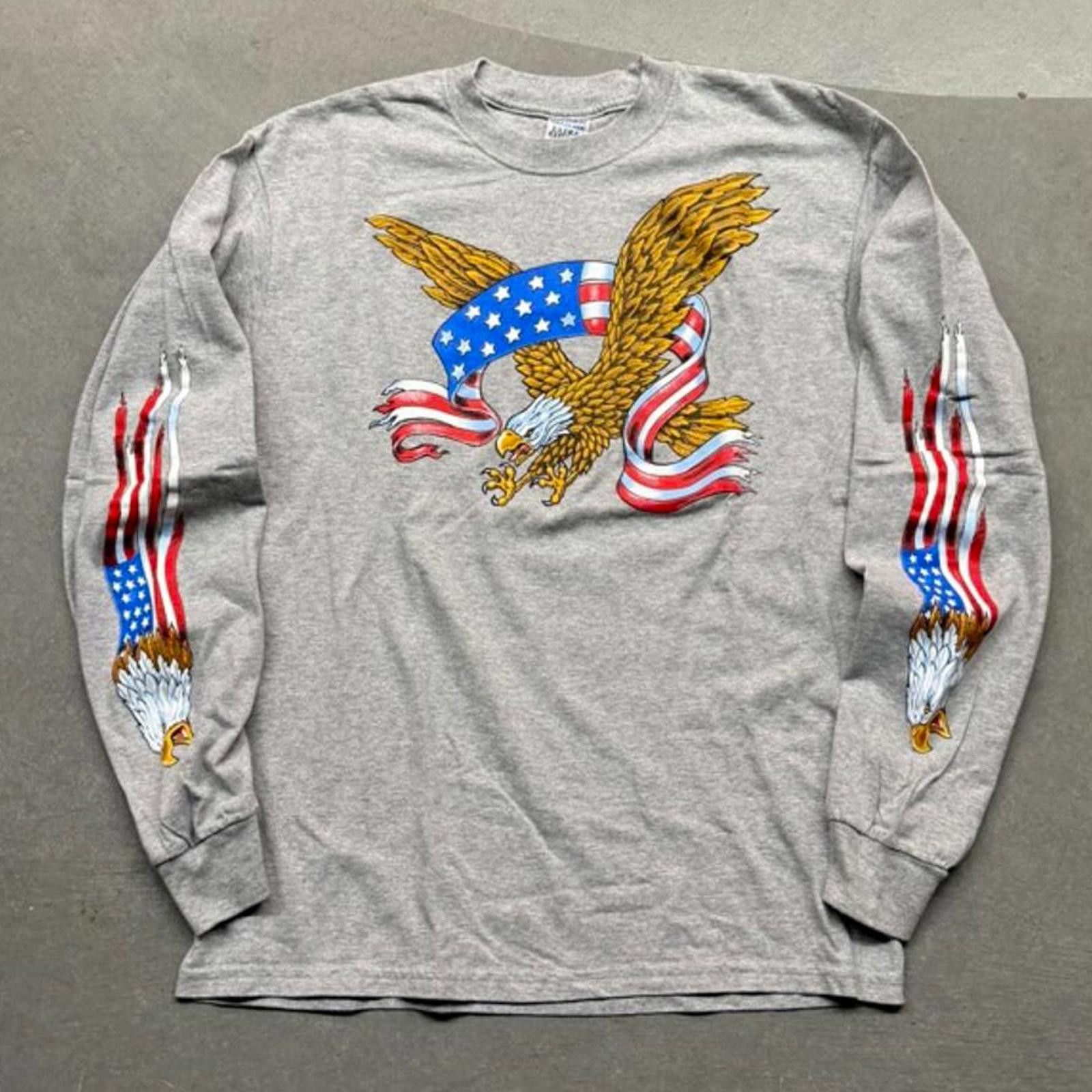 Gildan Vintage Y2K Eagle American Flag Biker Long Sleeve Shirt Size US L / EU 52-54 / 3 - 1 Thumbnail