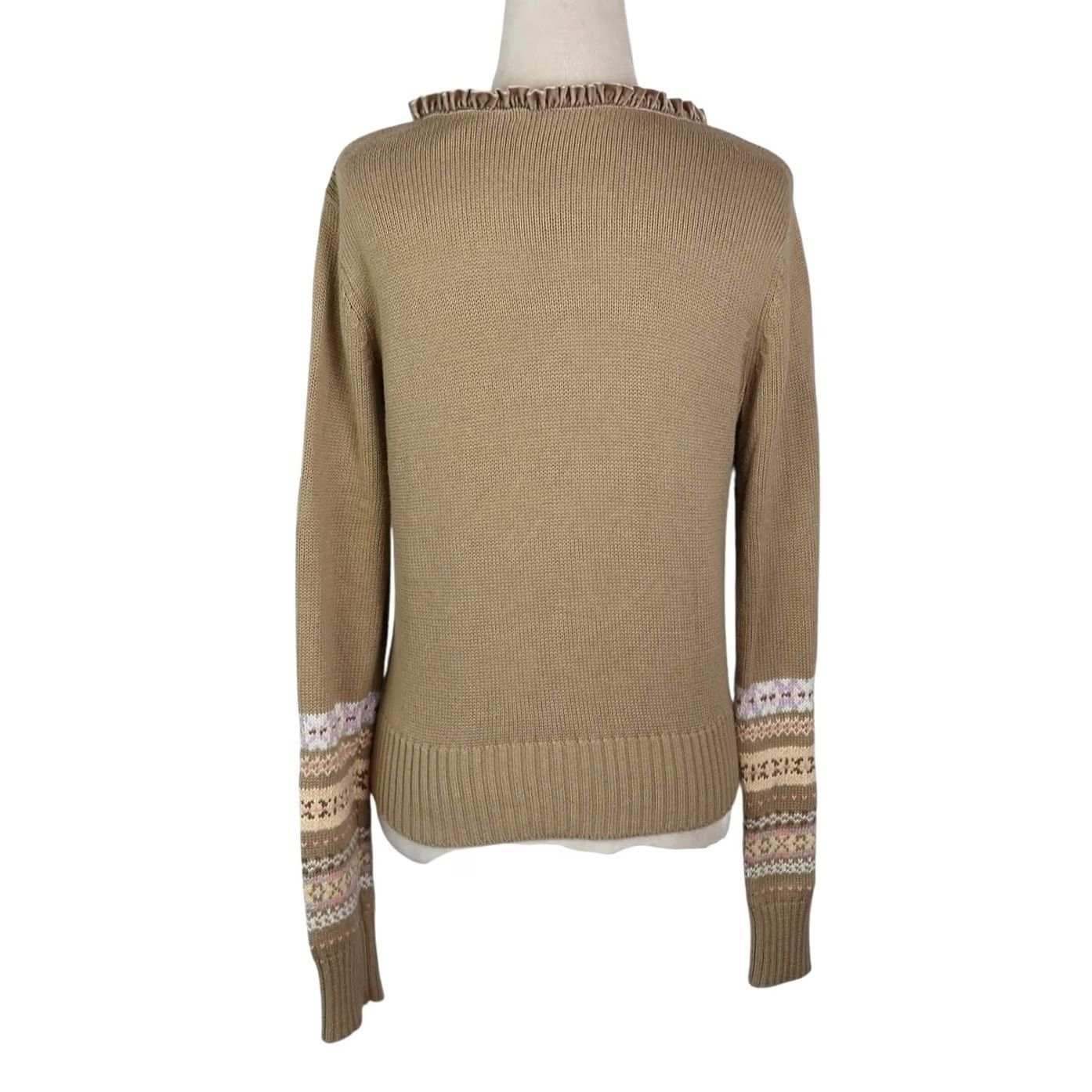 Liz Claiborne VINTAGE 90s Liz Claiborne Cardigan Sweater Fair Isle Geometric Tan M Women Long Sleeve Knit oversized? Size M / US 6-8 / IT 42-44 - 4 Thumbnail
