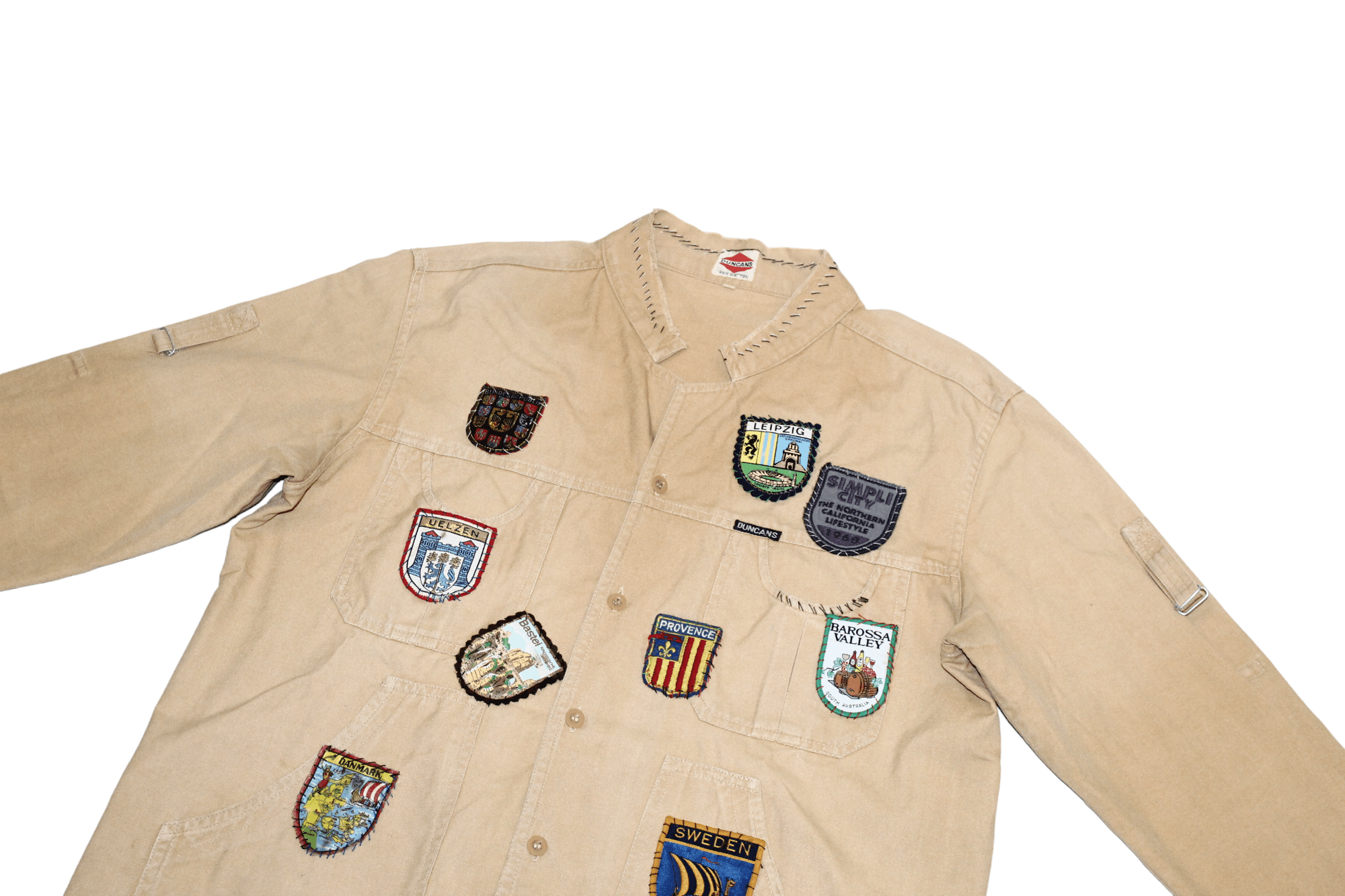 Japanese Brand 60's 70's DUNCANS World Tour Patches Sun Faded Chore Jacket Size US L / EU 52-54 / 3 - 3 Thumbnail