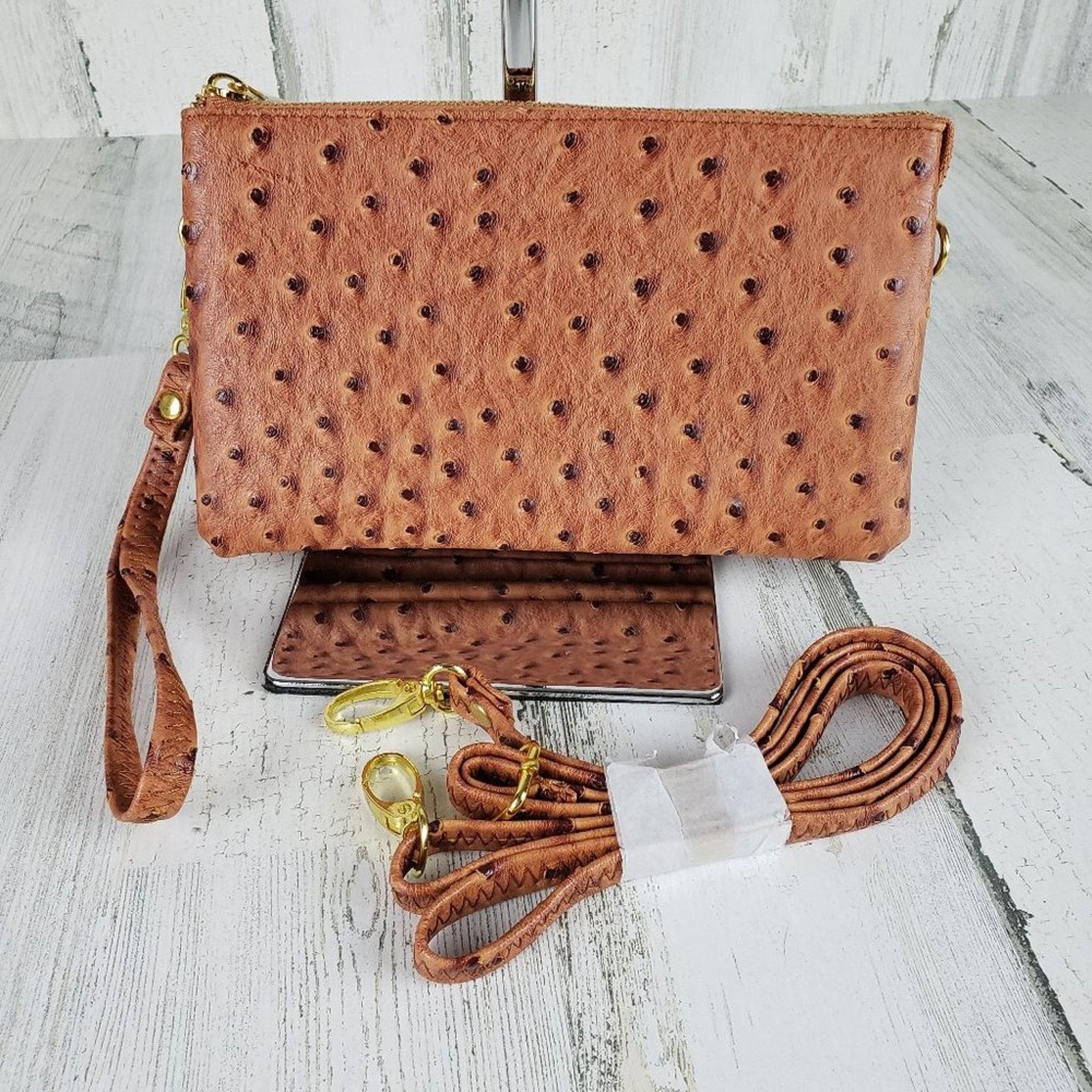 Other Brown Laser Cut Wristlet Gold-Tone Hardware Shoulder Purse Size ONE SIZE - 1 Thumbnail