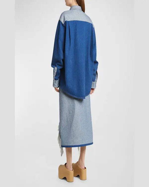 Marni o1w1db11125 Bi-Color Denim Oversized Collared Shirt in Blue Size XL / US 12-14 / IT 48-50 - 3 Thumbnail
