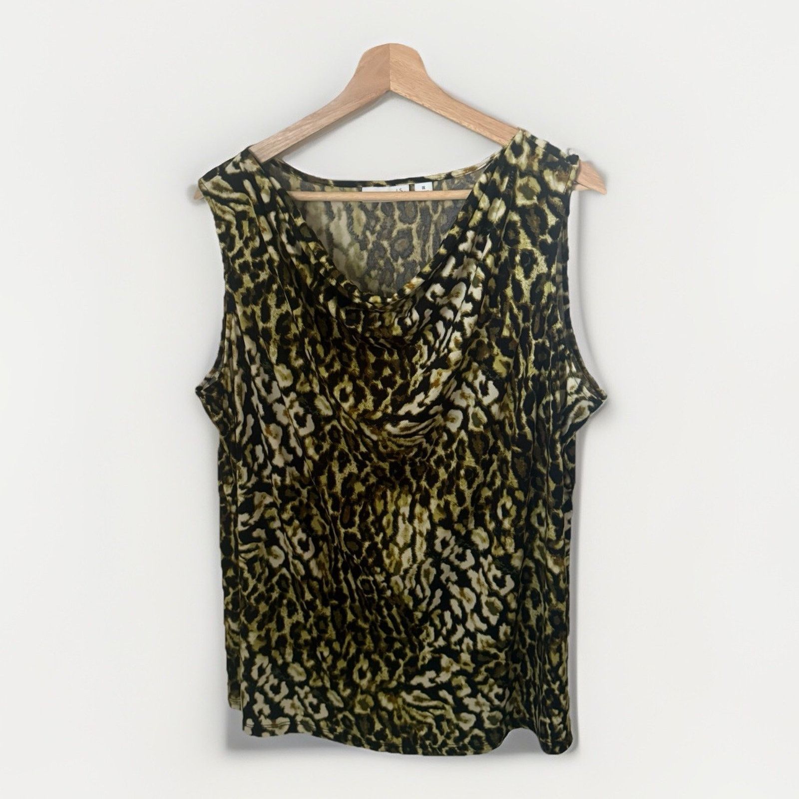 Other Susan Graver Leopard Print Cowl Green Brown Sleeveless Top Size 3XL / US 20-22 - 1 Thumbnail