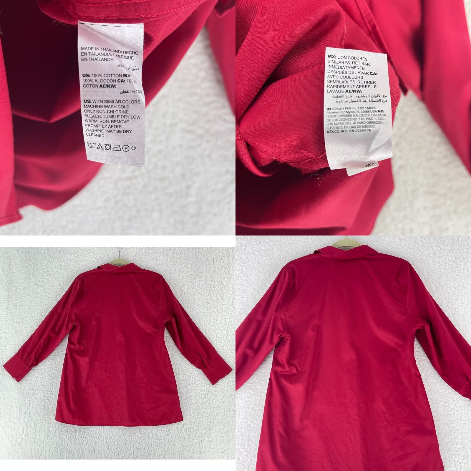 Vintage Chico's Button-Up Shirt Women Red 100% Cotton Petite Long Sleeve Collared Size 12P Size XL / US 12-14 / IT 48-50 - 8 Thumbnail