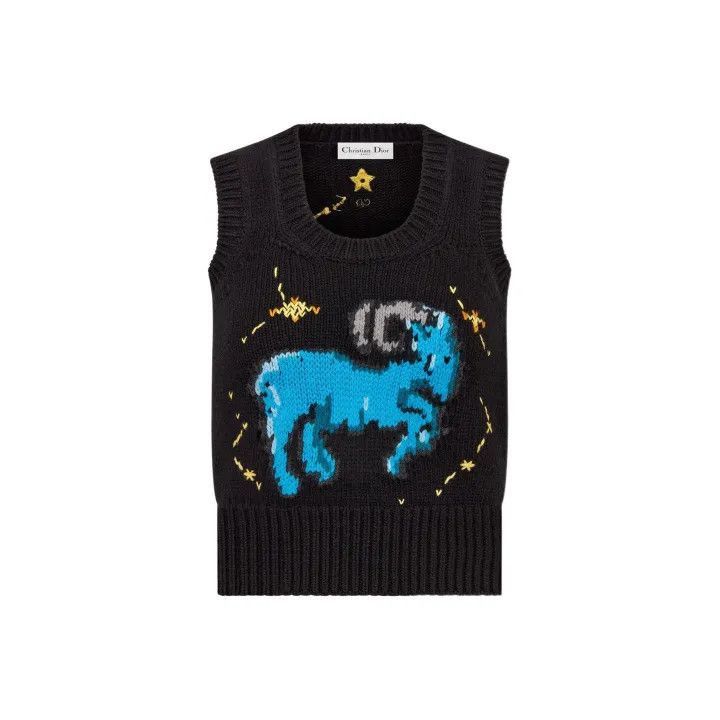 Other Dior Black Knitted Zodiac Pattern Vest 0079-2507 Size S / US 4 / IT 40 - 1 Thumbnail