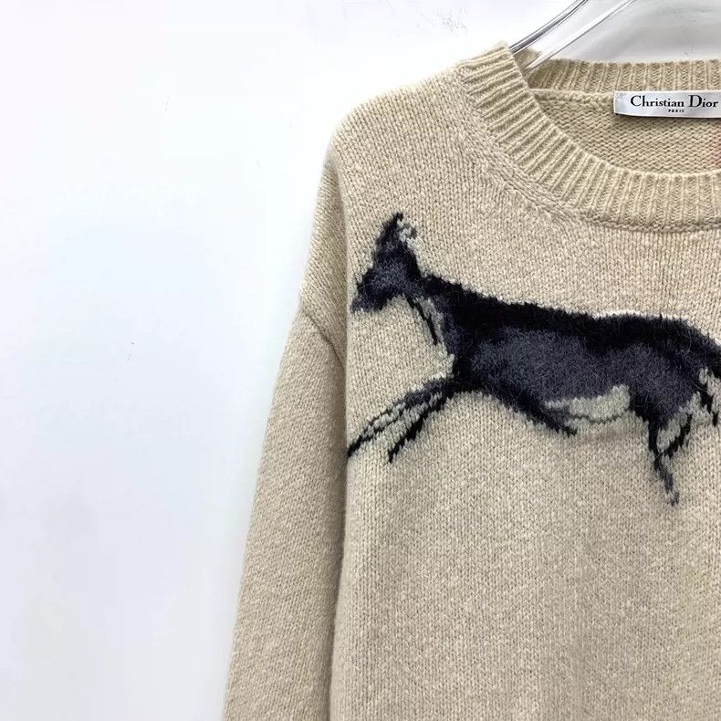 Dior Dior Beige Junma Maple Leaf Inlaid Wool Round Neck Long Sle Size S / US 4 / IT 40 - 3 Thumbnail