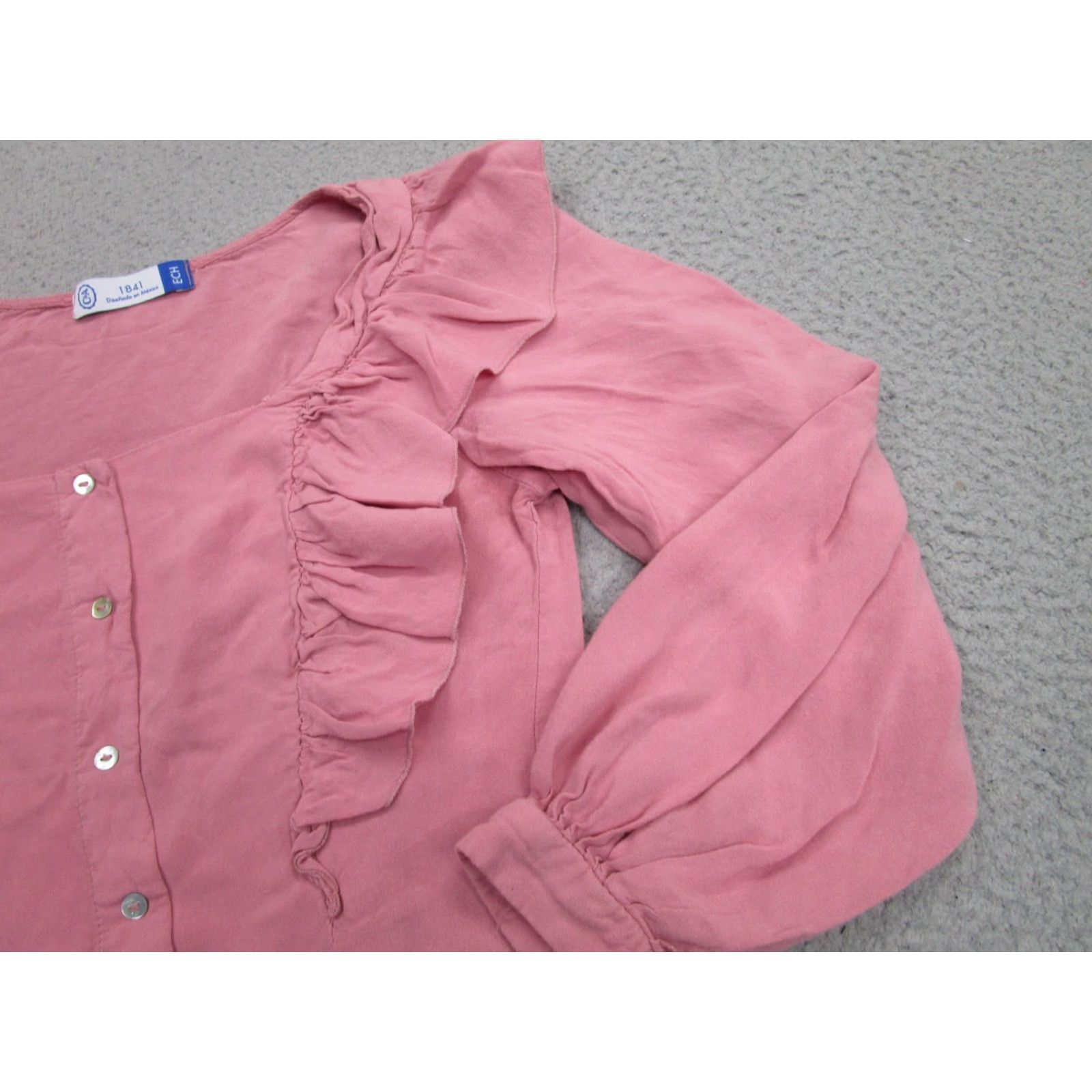 C&A C&A 1841 Shirt Womens Pink XS Ruffle Button Front Long Sleeve Boho Blouse Size XS / US 0-2 / IT 36-38 - 2 Thumbnail