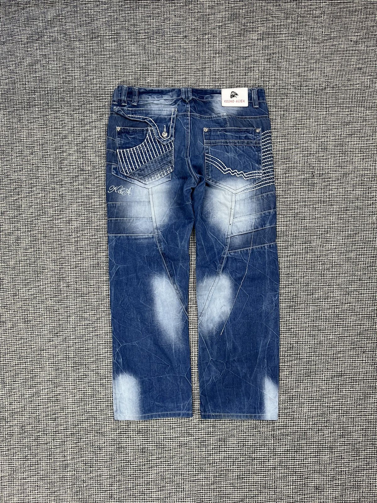 Japanese Brand ➕ y2k kosmo lupo alien washed patchwork zip jeans Size US 34 / EU 50 - 2 Thumbnail